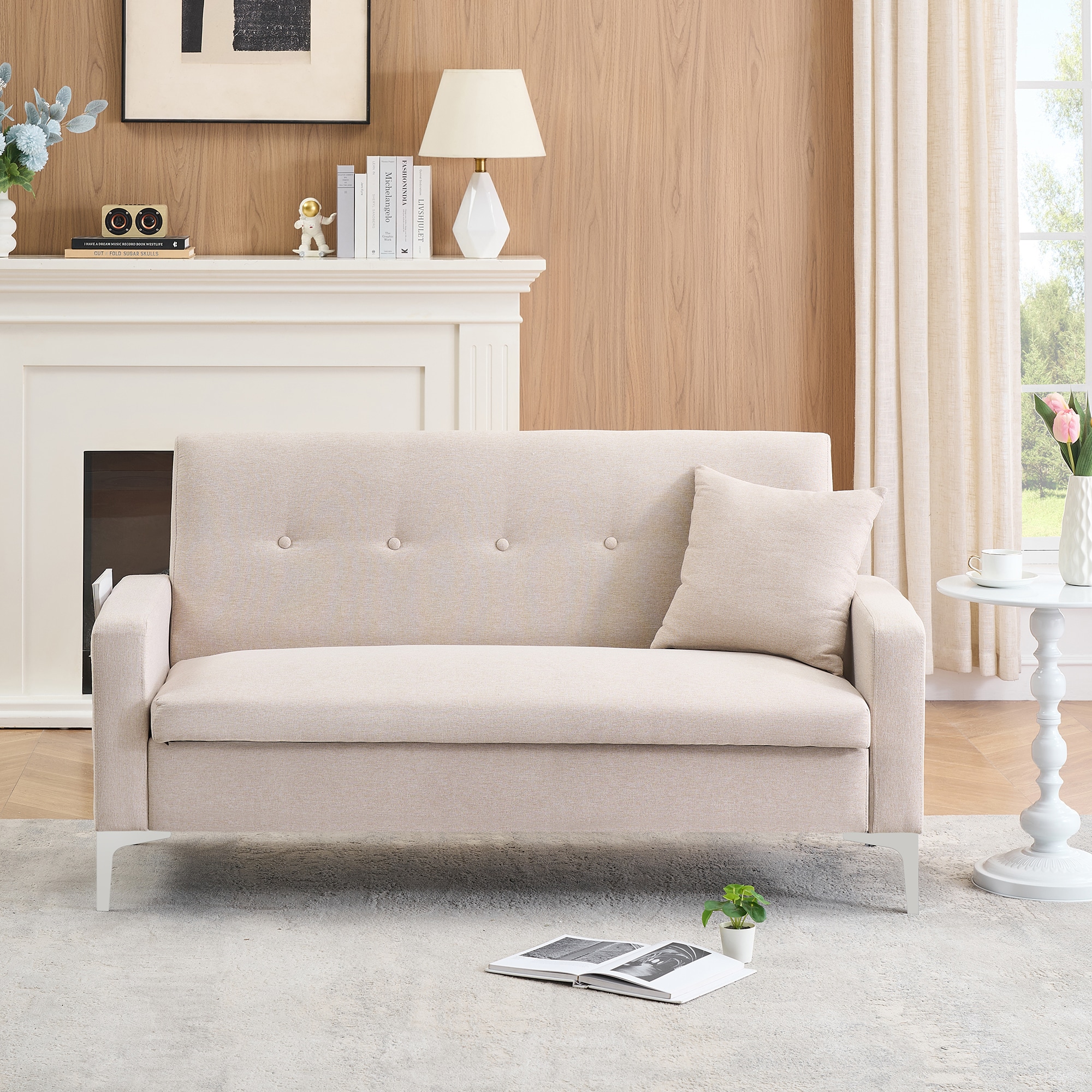 Bybafun YC5200116 57.1-Inches Modern Beige Loveseat