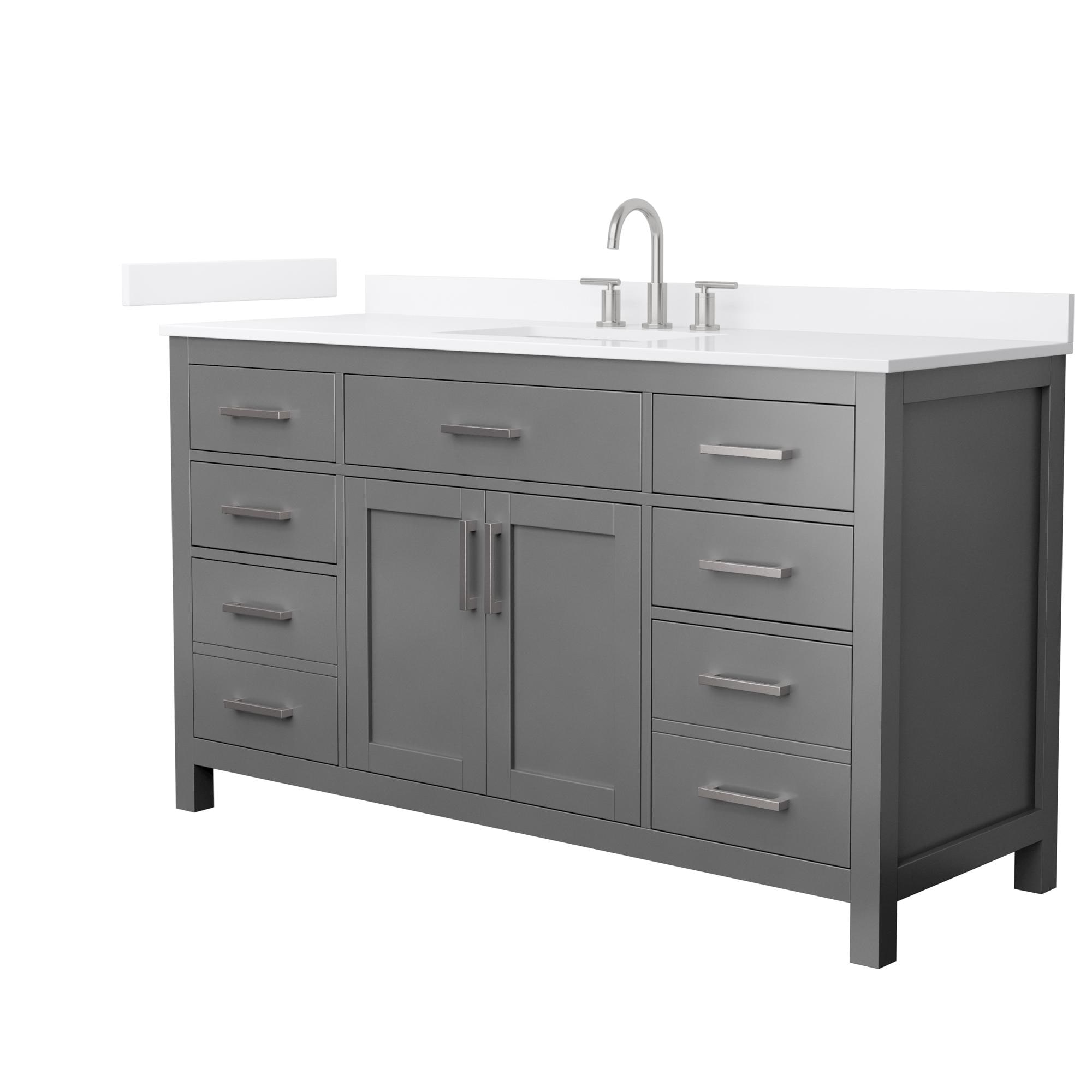 Wyndham Collection WCG242460SKGWQUS3MXX Beckett 60-in Dark Gray with Brushed Nickel Trim Undermount Single Sink Bathroom Vanity with White Quartz Quartz Top