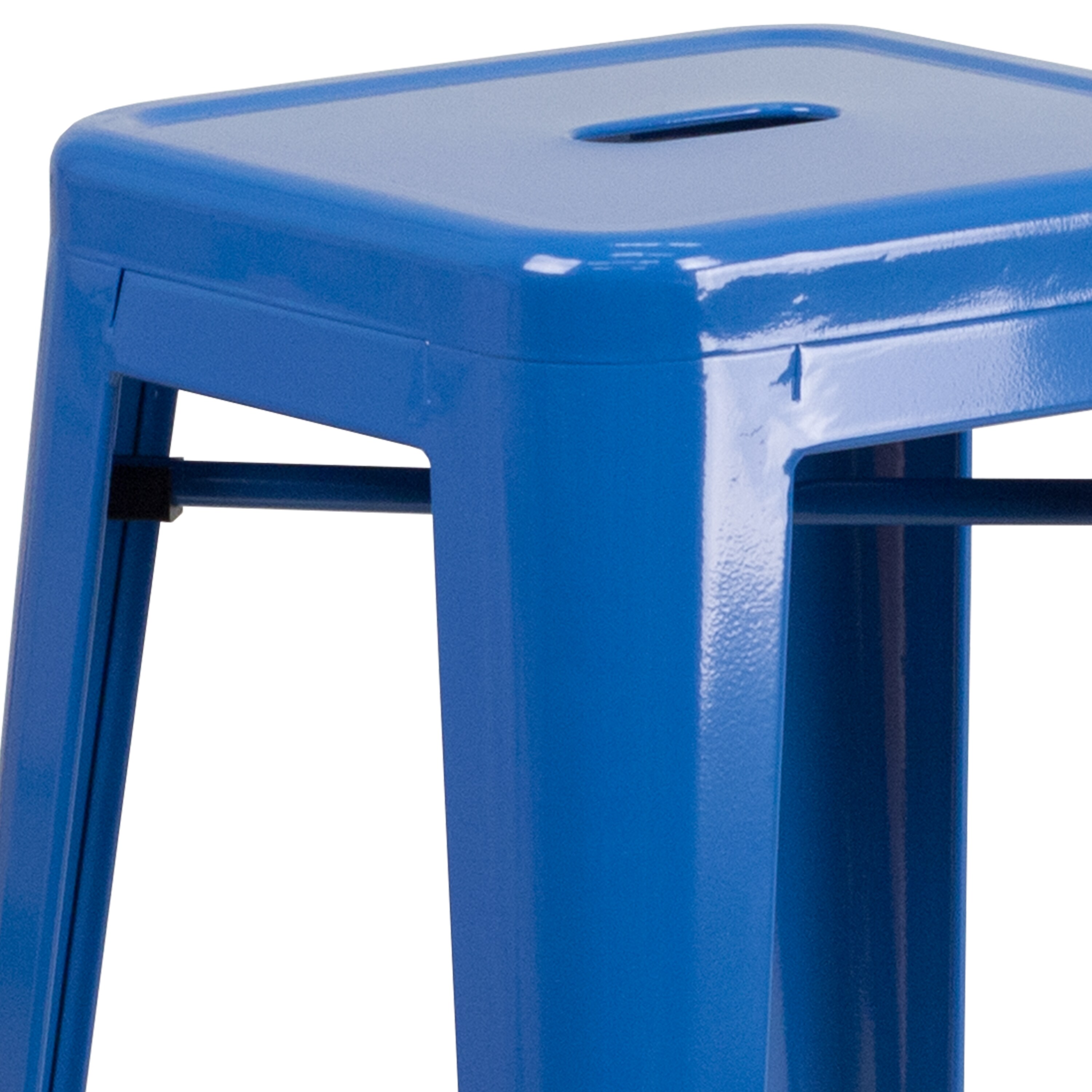 Flash Furniture Kai Blue 30in H Bar height Stackable Metal Backless