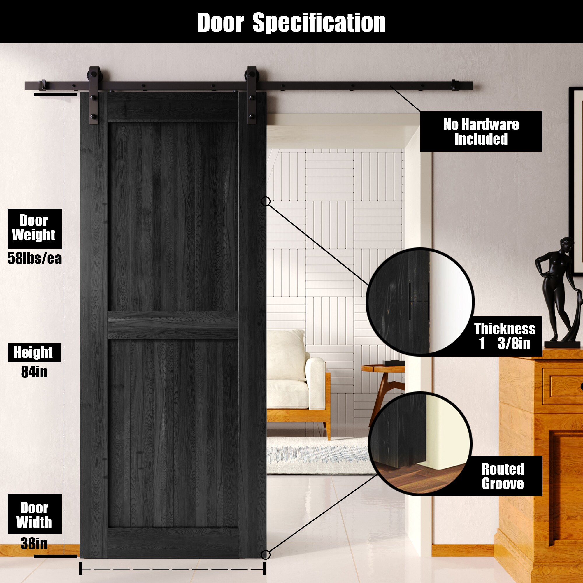 HOMACER 3884-H-BK Barn-Doors - View #2