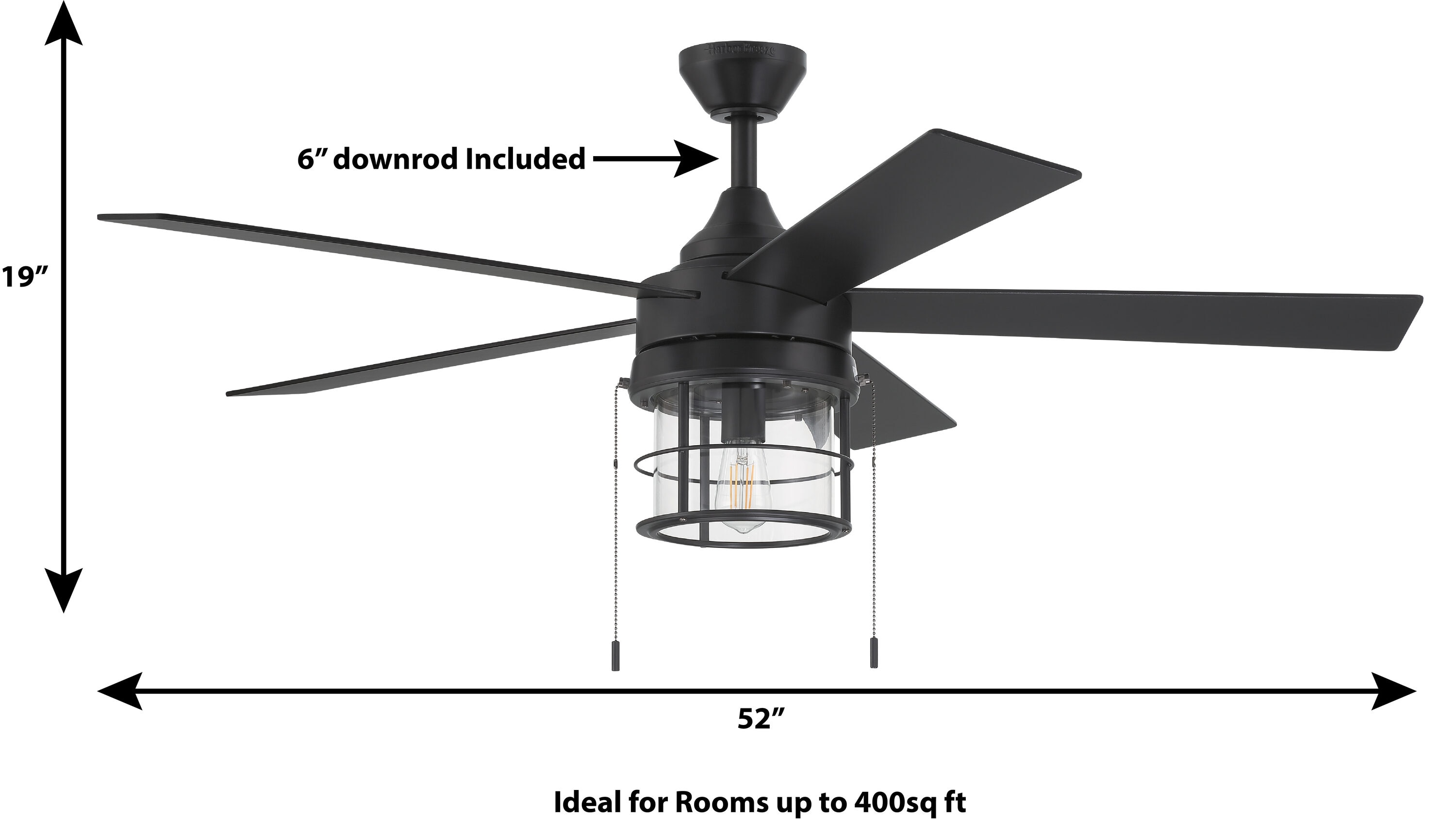 Harbor Breeze Landon 52-in Black Indoor/Outdoor Ceiling Fan with 