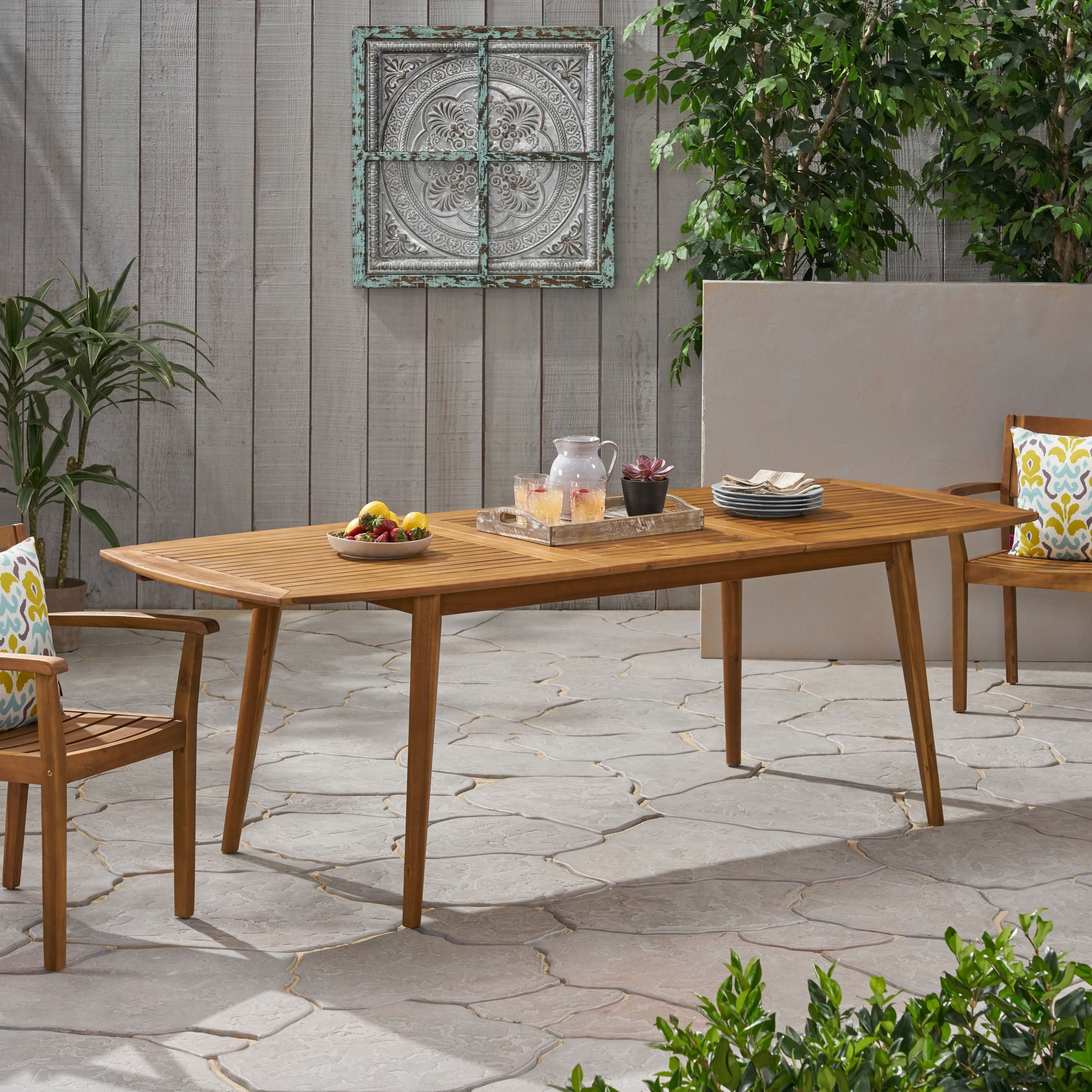 Best Selling Home Decor 309608 Teak Patio Dining Set Extendable Table Wood Rectangle Table with 1 Stationary Chairs