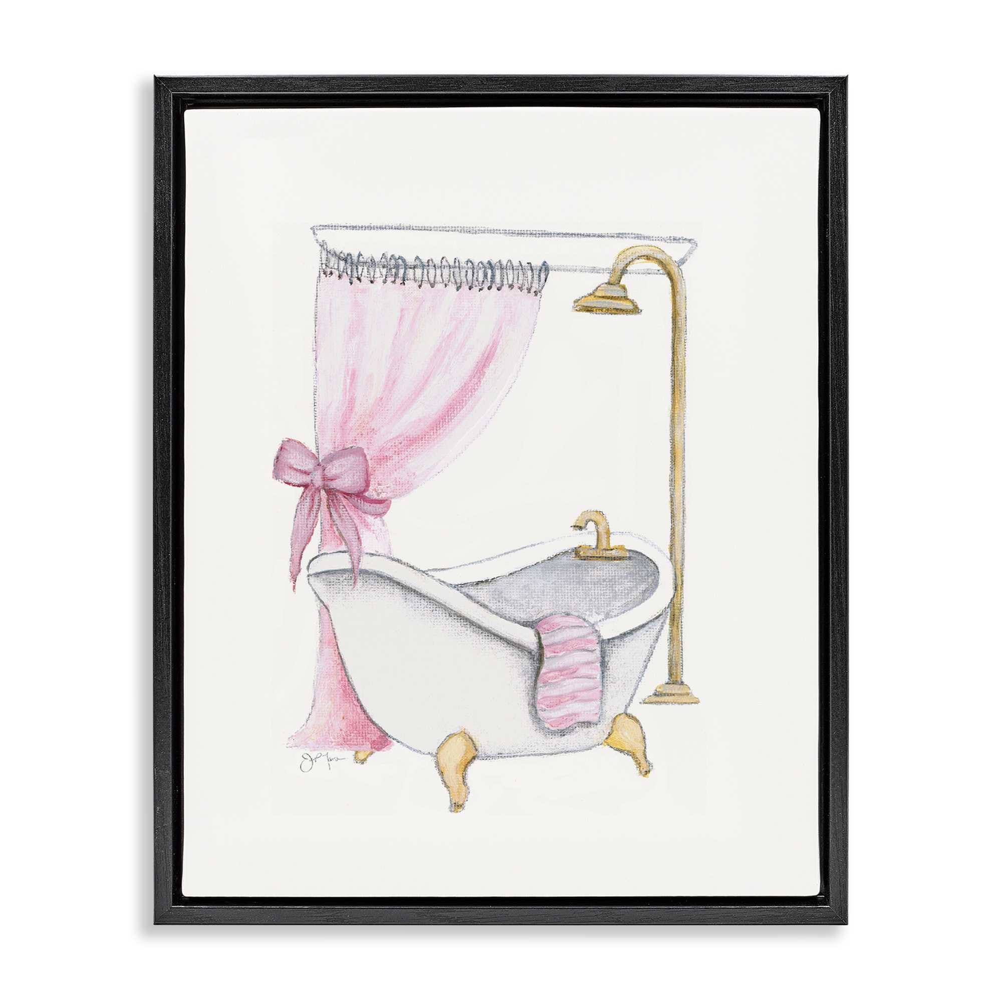 Stupell Industries BT-967-FFB-24X30 Simple Glam Bathroom Tub Black Framed Floater Canvas Wall Art By Janet Tava 25 x 31