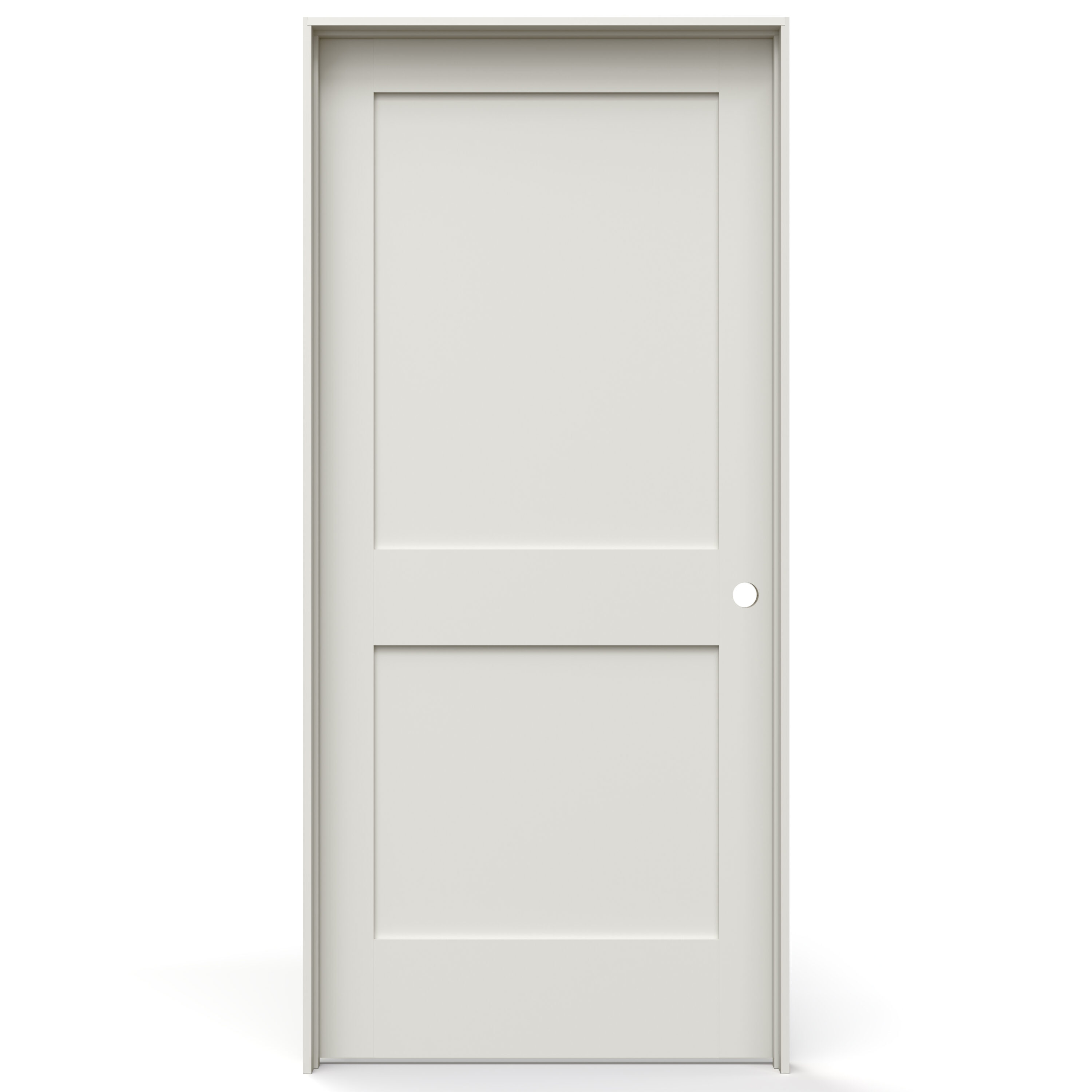 JELD-WEN LOWOLJW238800074 32-in x 80-in Primed Solid core 2-panel square Left hand Smooth Primed Pine Wood Flat Jamb Single Prehung Interior Door
