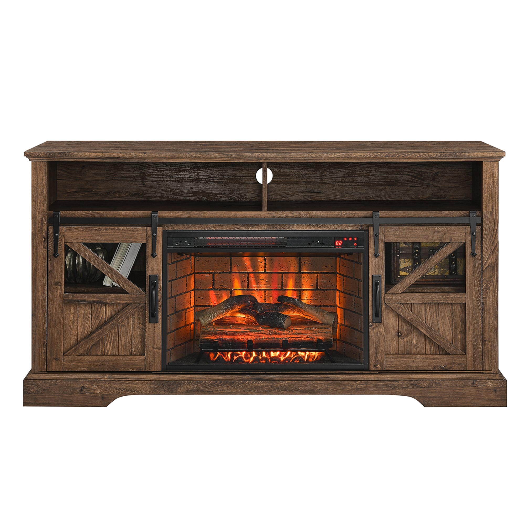 SINOFURN SYC070010BN 60-Inches W Brown TV Stand with Infrared quartz Flat wall Electric Fireplace with Remote Control Included
