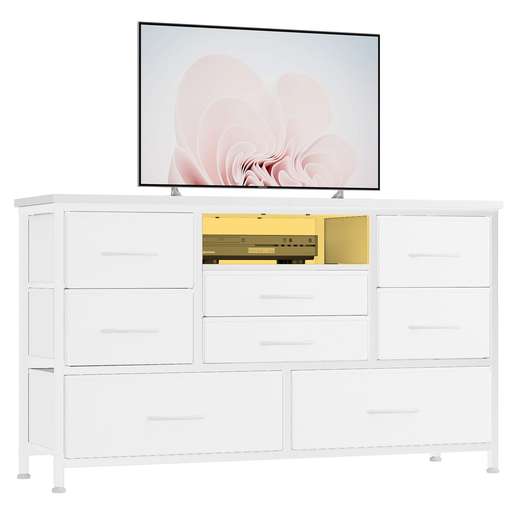 GarveeLife 10 Drawer Fabric Storage Dresser With Metal Frame Organizer Unit Featuring Soft Fabric Bins And Wood Top Surface