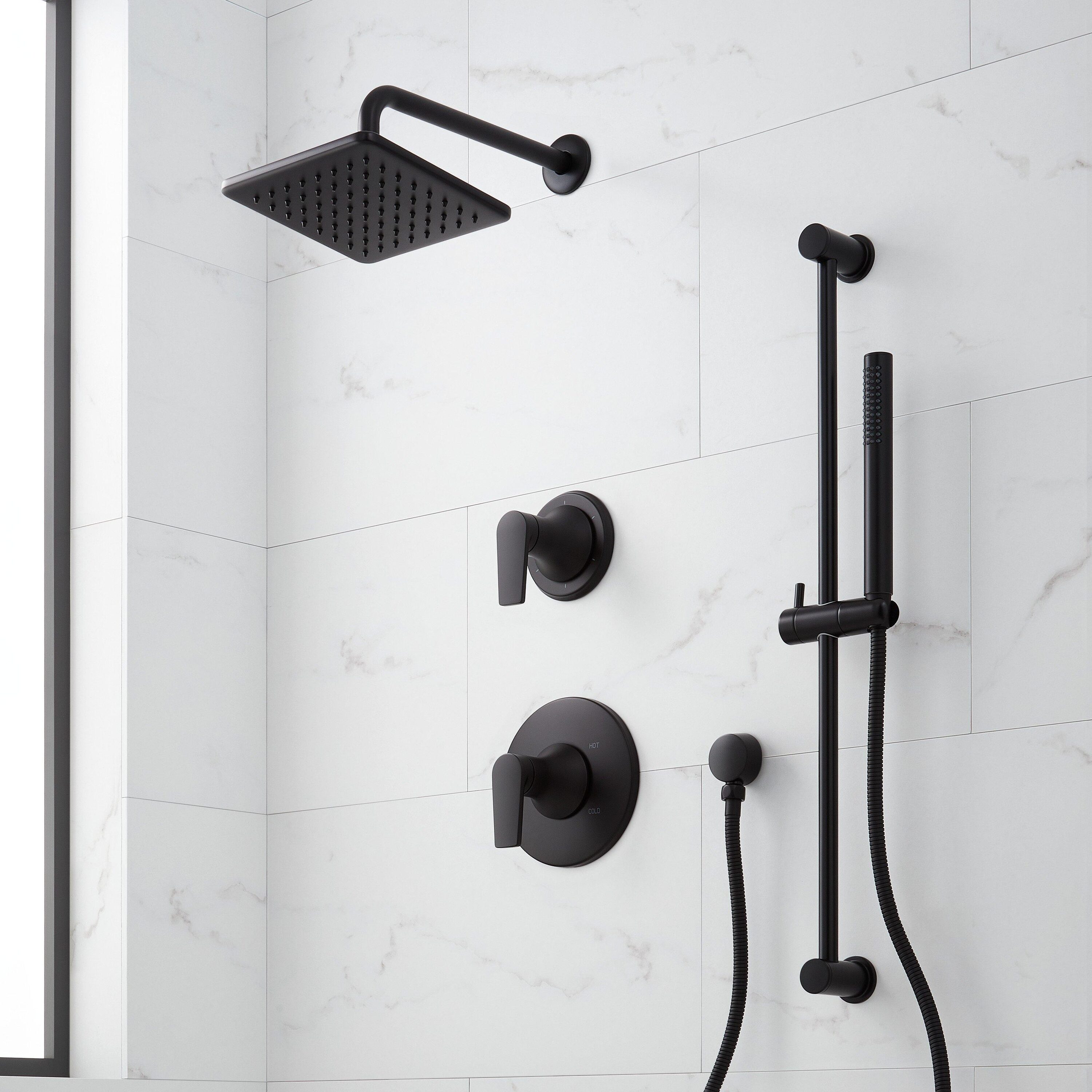 Signature Hardware 482796 Matte Black 2-handle Single function 7.875-Inches Square Bathtub and shower Faucet with Valve