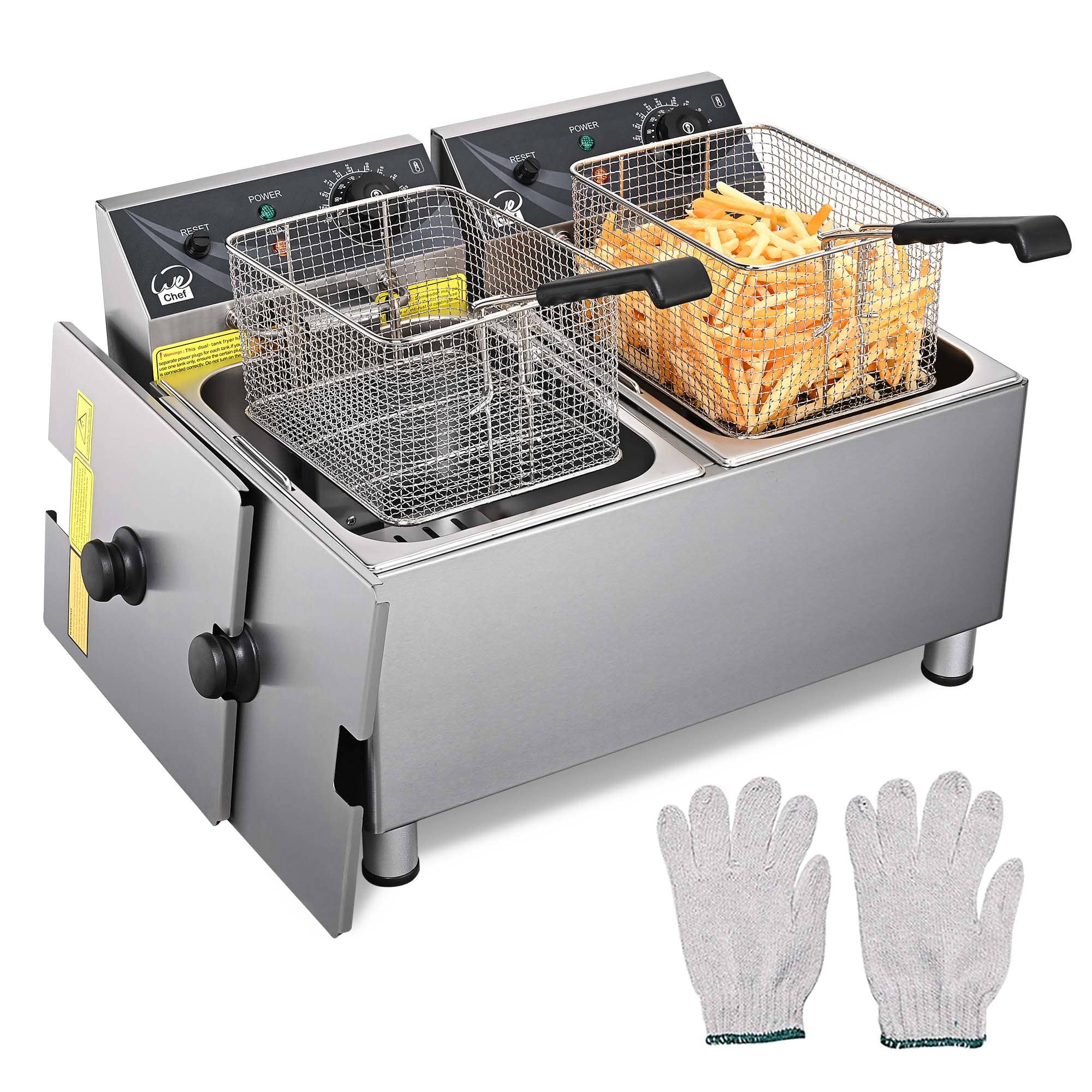 Yescom 26FRY010-HEF868-1-LO WeChef Commercial Deep Fryer 12L Single Tank 24L Dual Tank Electric Deep Fryers with Basket Stainless Steel Countertop Fryer