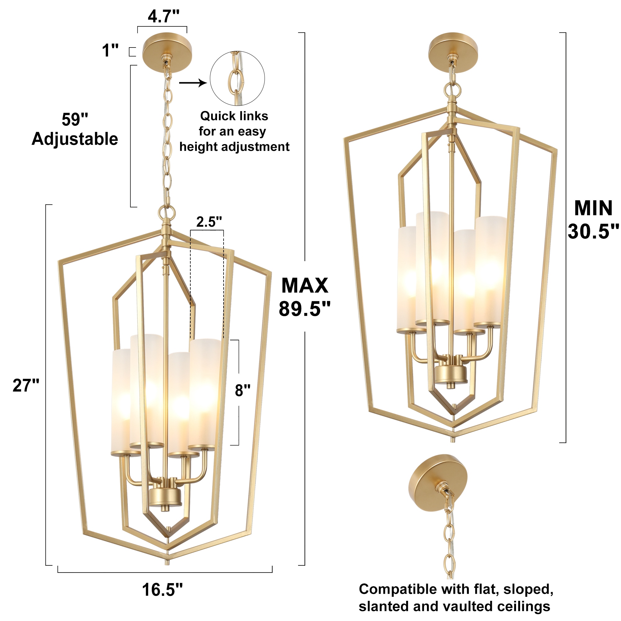 ZEVNI Adana 4-Light Matte Gold Lantern Foyer Light Traditional LED Dry ...