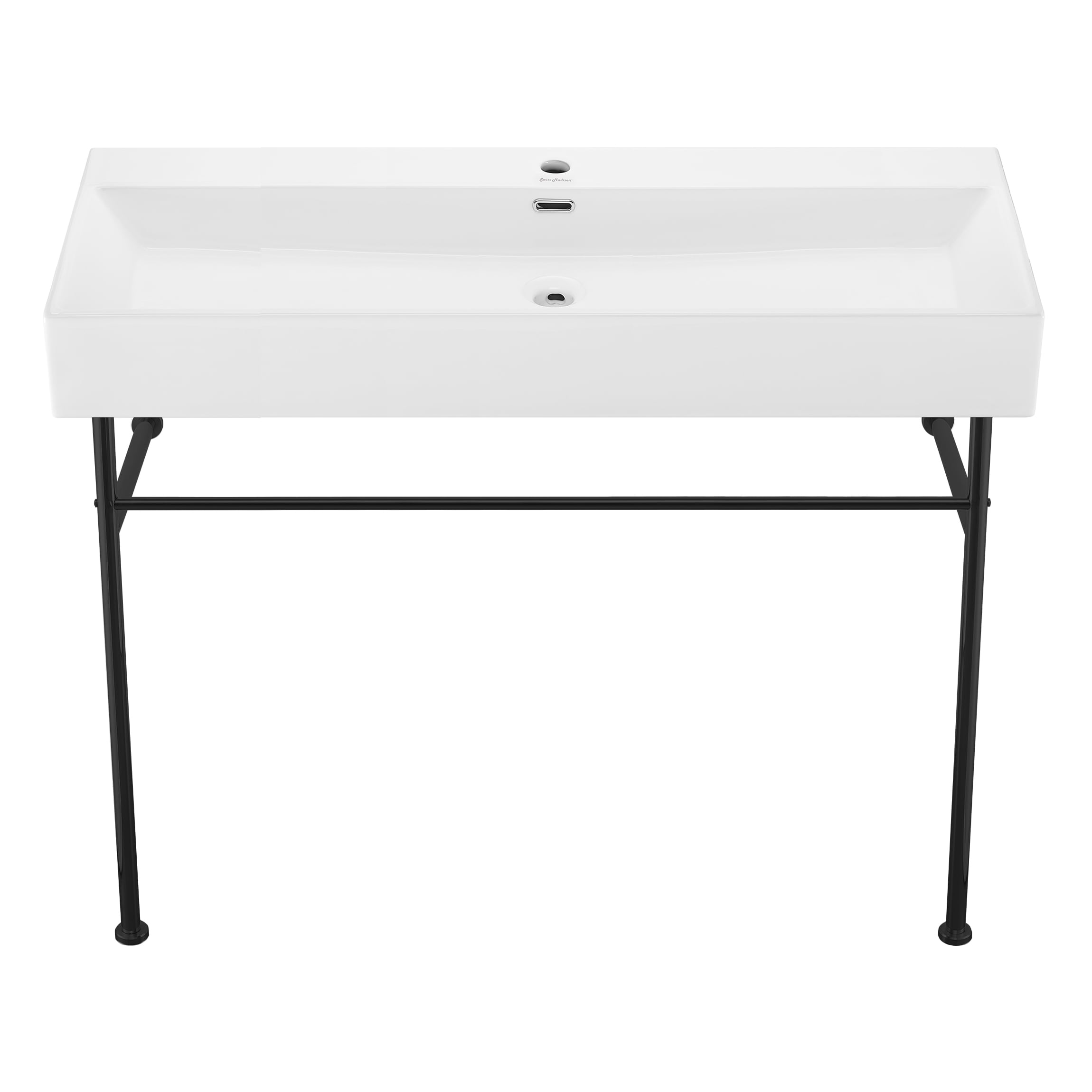 Swiss Madison SM-25-CSREI21WH Reims Ceramic Wall-mount Modern White/Black Console Sink with Base ( 17.0-Inches x 39.5-Inches x 35.5-Inches )