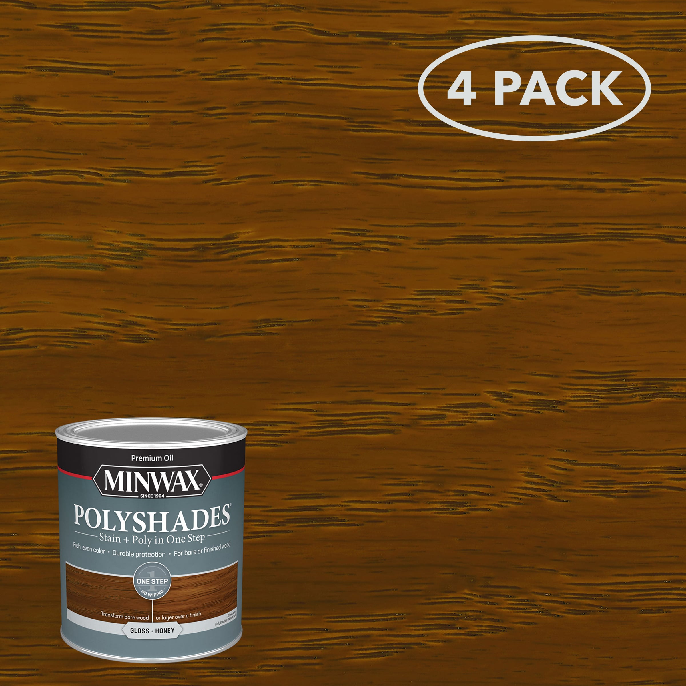 Minwax 614960444SOS PolyShades 4 -Pack Oil-based Honey Semi-transparent Gloss Interior Stain ( 1-quart )