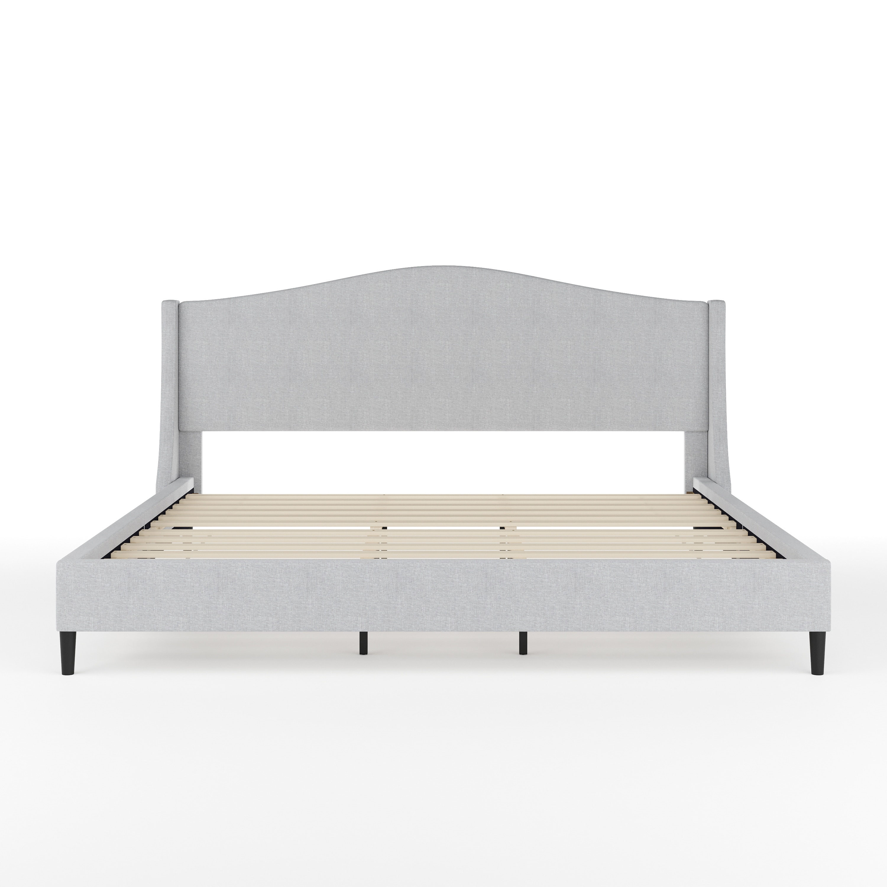 King Gray Linen Upholstered Platform Bed with Curved Headboard