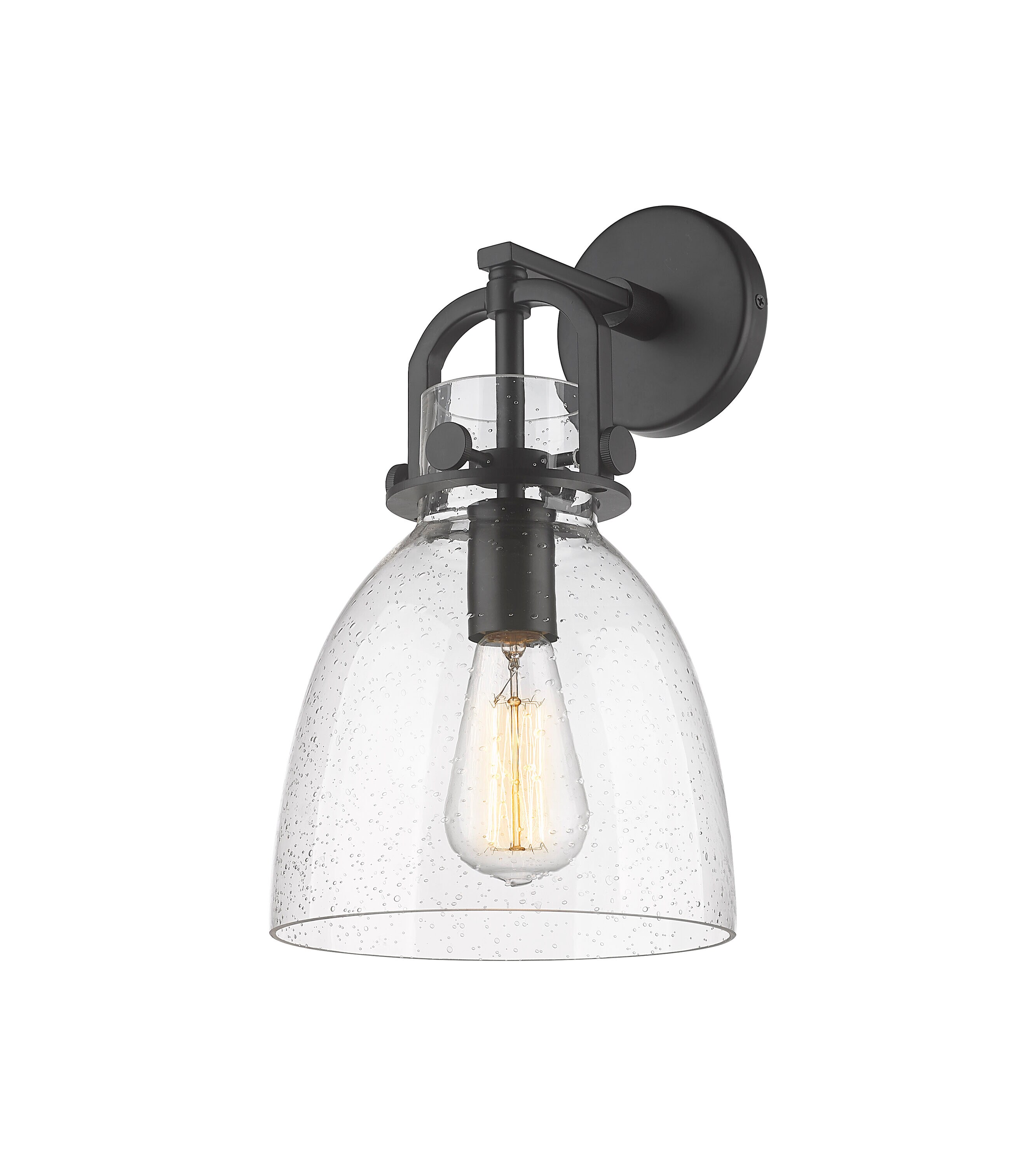 Innovations Lighting 410-1W-BK-G412-8SDY Newton Bell 8-in W 1 -Light Matte Black Industrial Wall Sconce