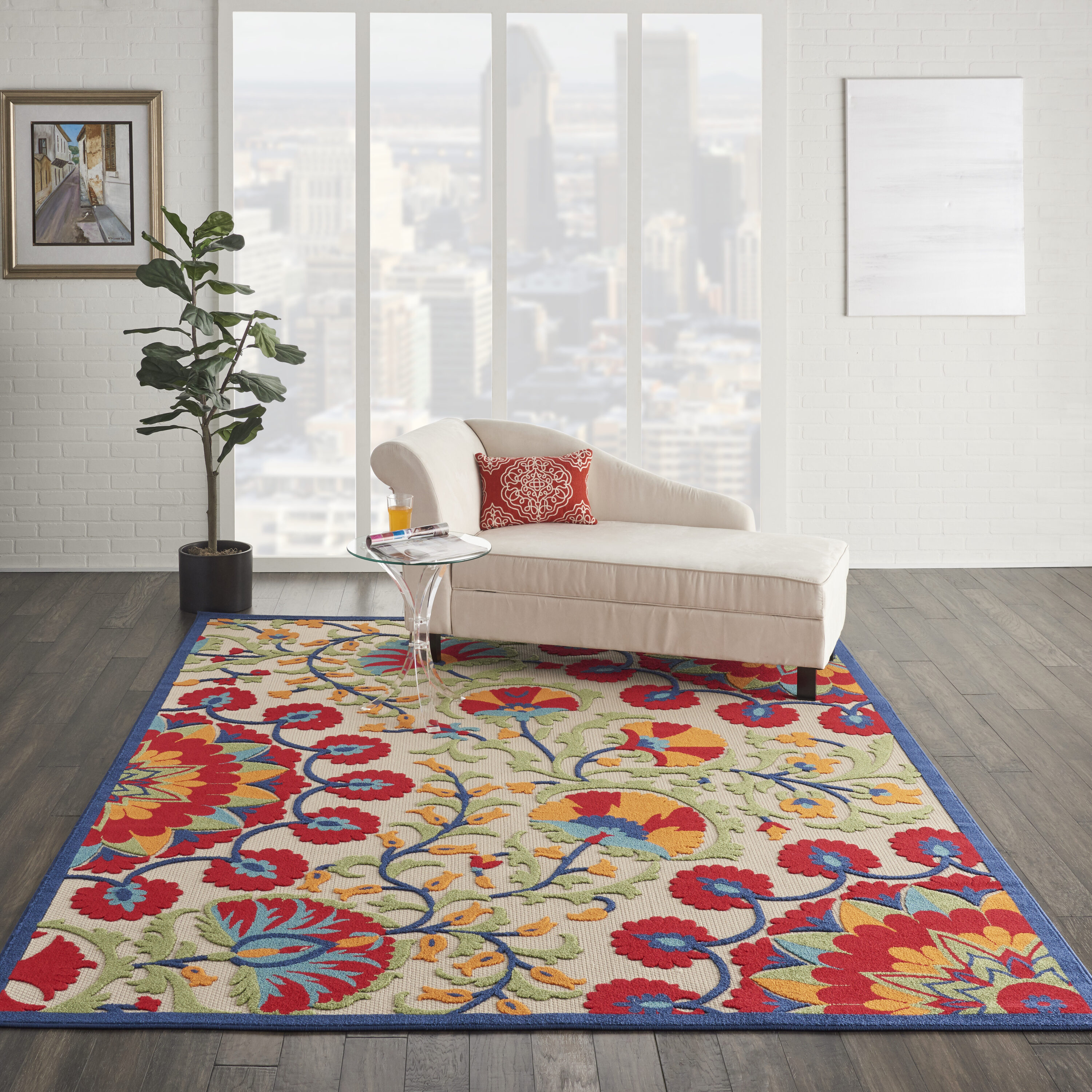 Nourison 99446760524 Aloha 7 x 10 (ft) Loomed Polypropylene Red/multicolor Rectangular Indoor/Outdoor Abstract Area rug