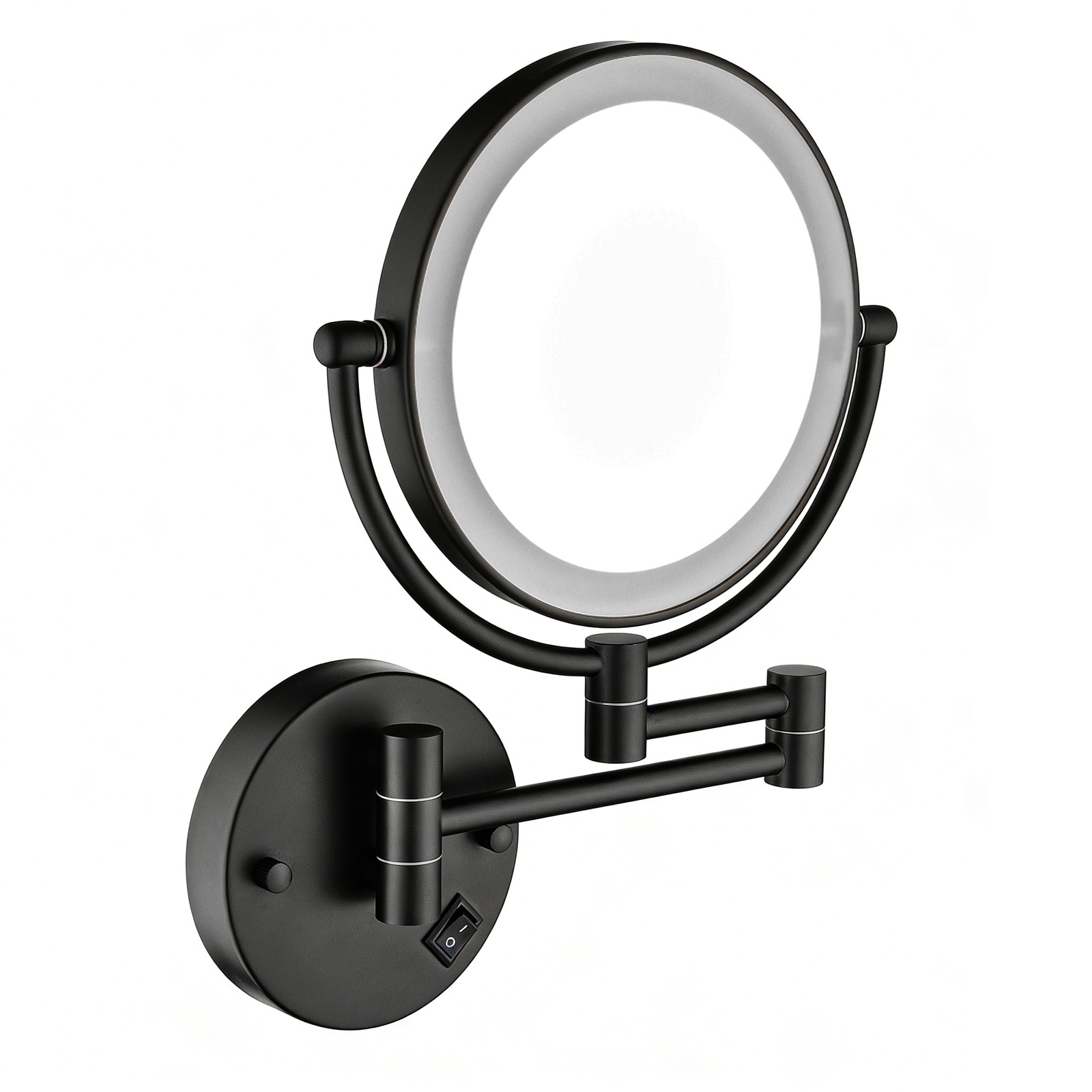 Maocao Hoom 13.39-in x 13.39-in Matte Black Double-Sided 3x Magnifying Wall-mounted vanity mirror with Light