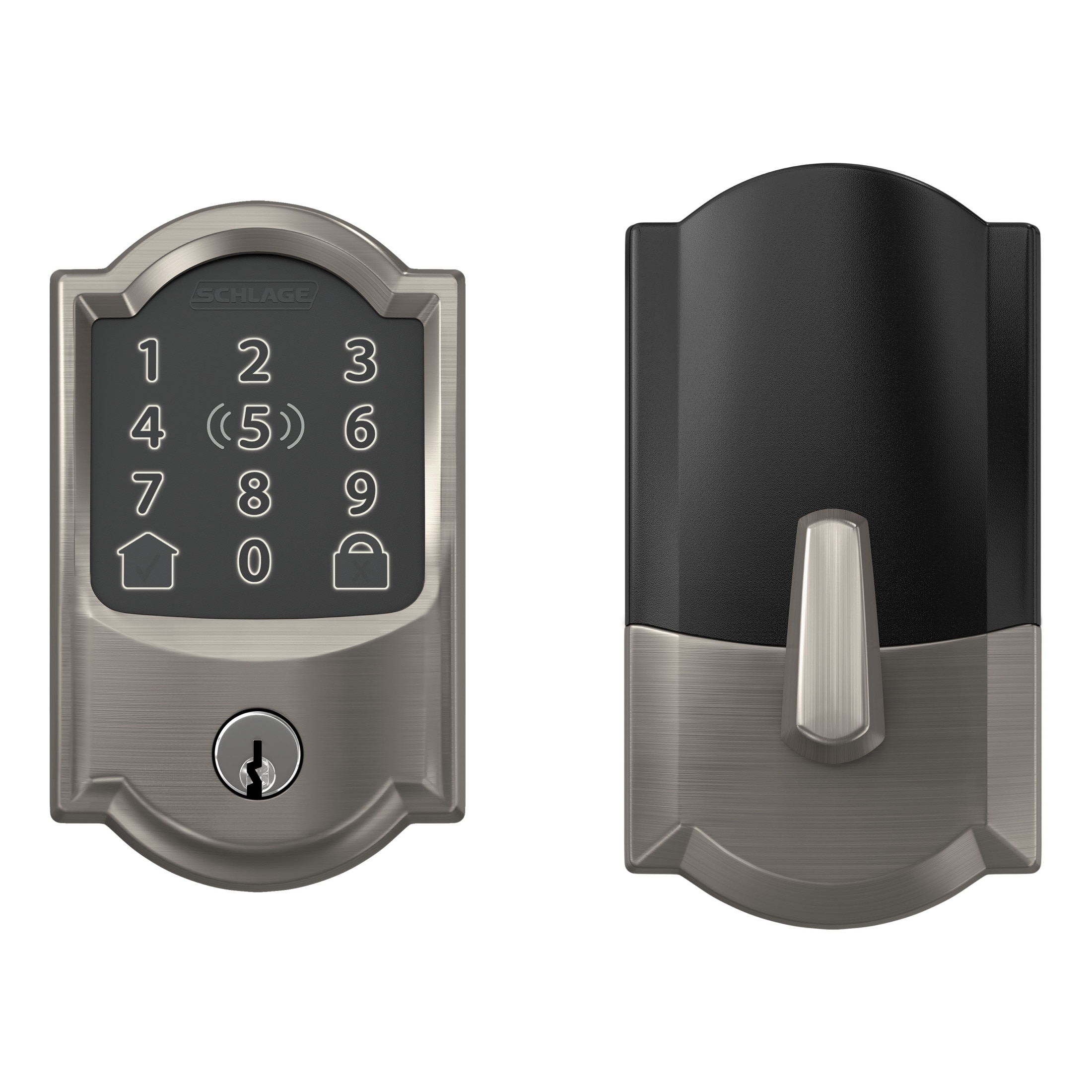 Schlage Encode Plus Camelot Satin Nickel Wifi Bluetooth Single Cylinder Electronic  Deadbolt Lighted Keypad Touchscreen Smart Lock at
