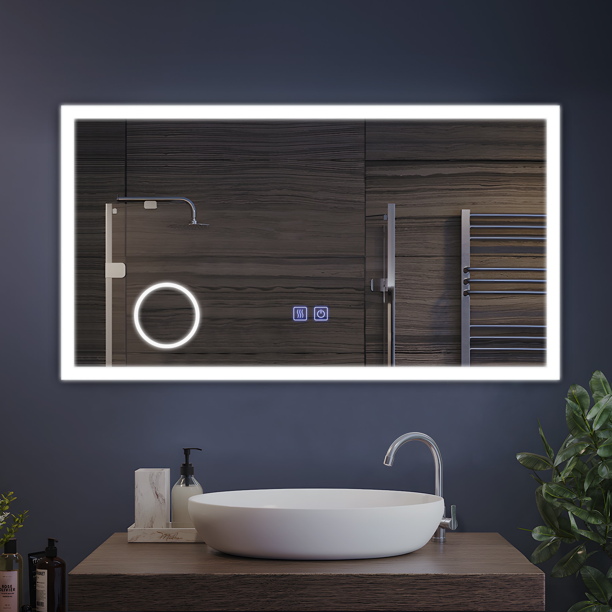Dovelina LS-A-MR03074 26-Inches x 47-Inches Framed Frameless Rectangle Dimmable Lighted Fog Free Bathroom Vanity Mirror ( Silver )