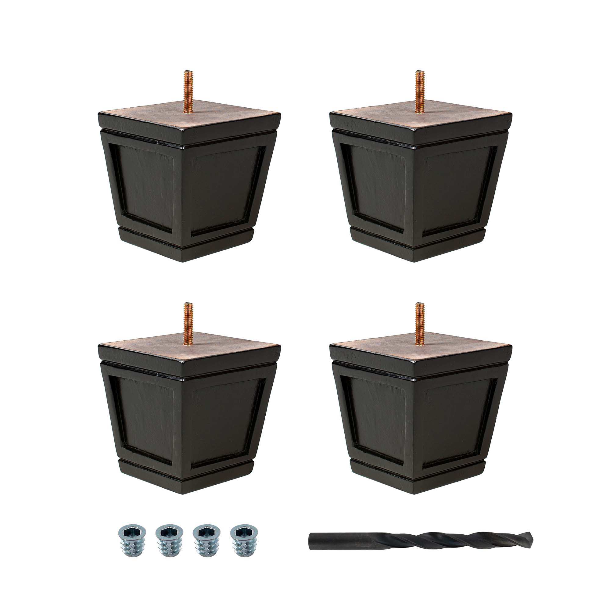 Espresso Rubberwood 4-Inch Square Bun Foot Sofa Legs Pack of 4