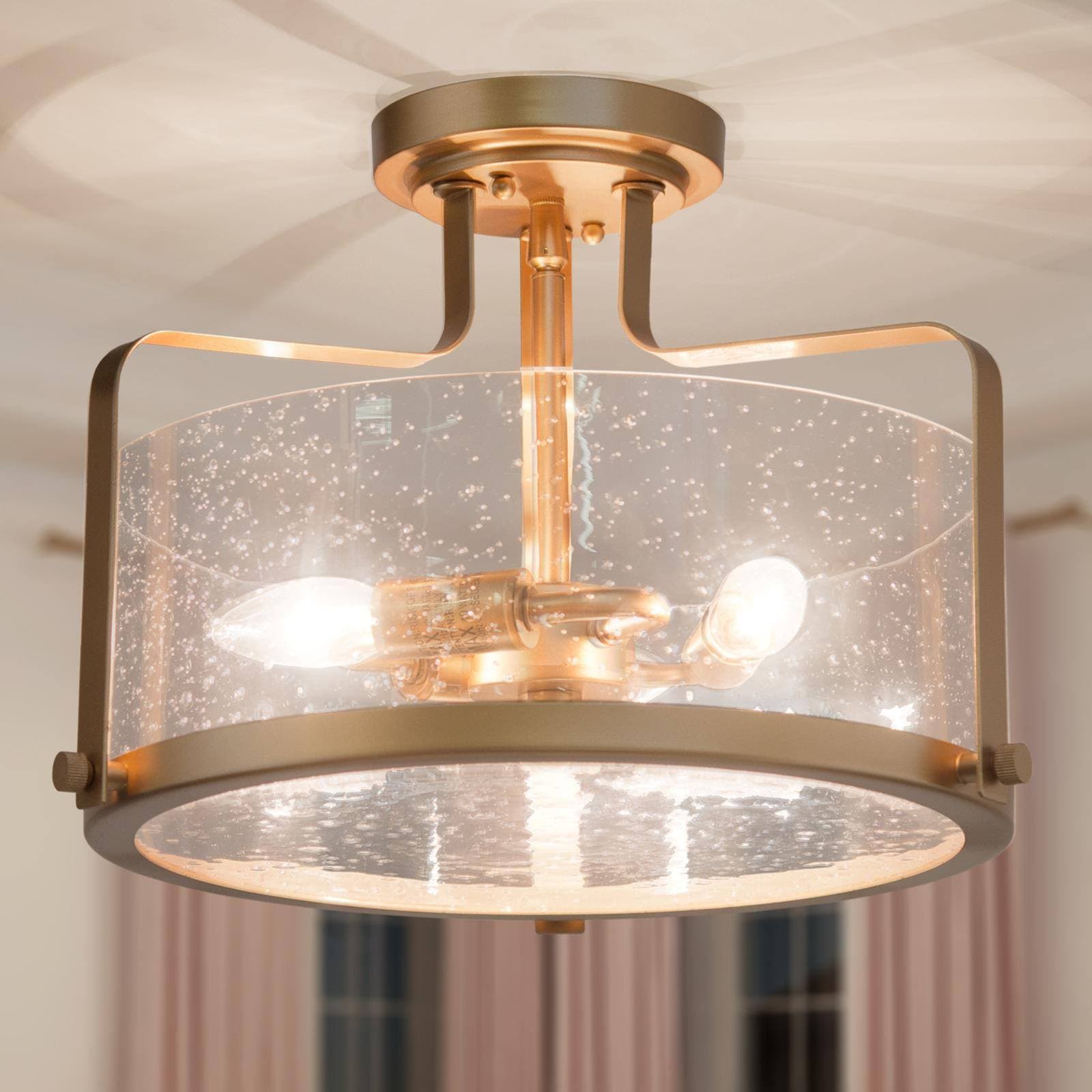 LNC V3QANJLWS13863G7 Lucas 3 -Light 15-in Matte Gold Semi Flush Mount Light
