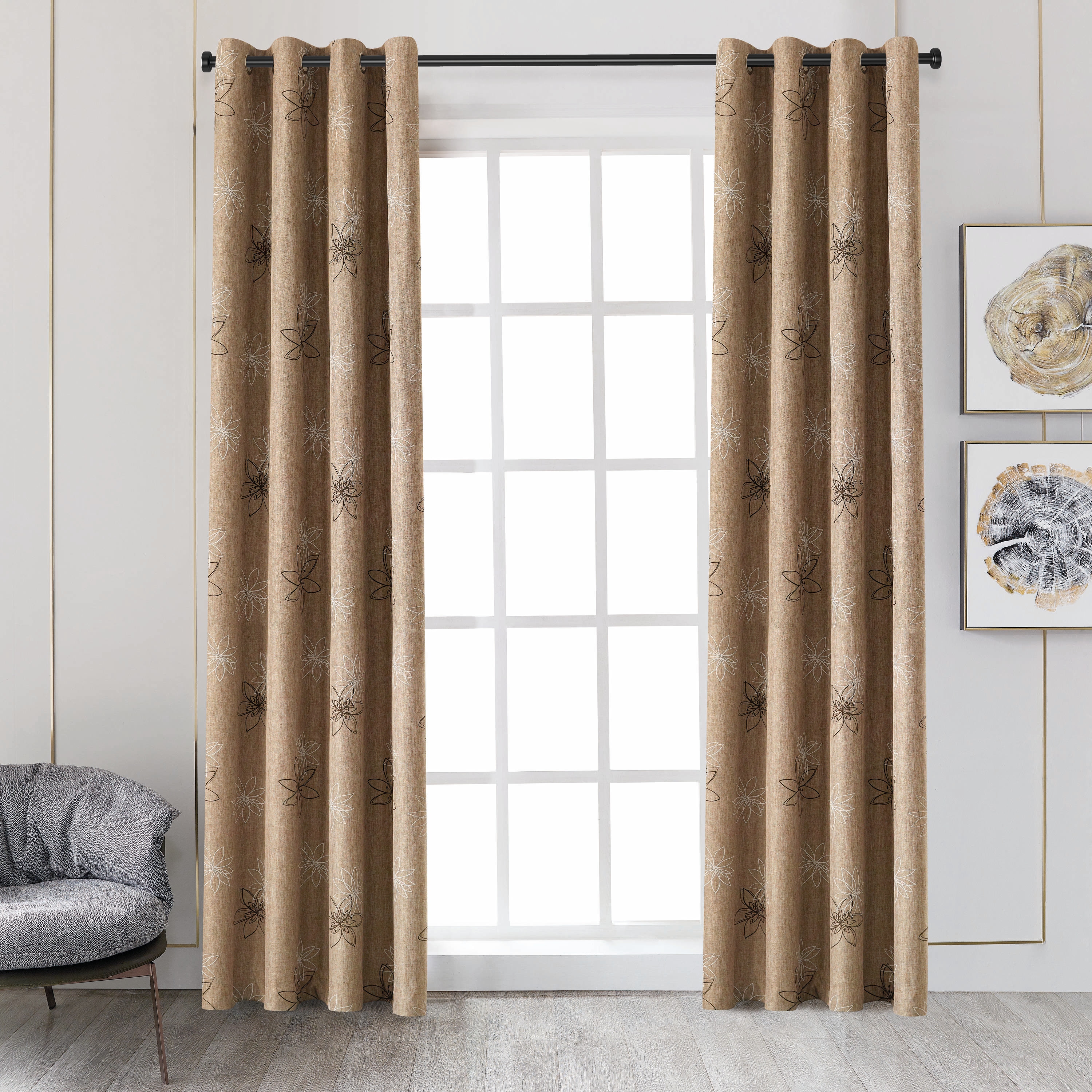  CRAWFORD-126-BG 126-Inches Beige Floral Room darkening Grommet Single curtain panel