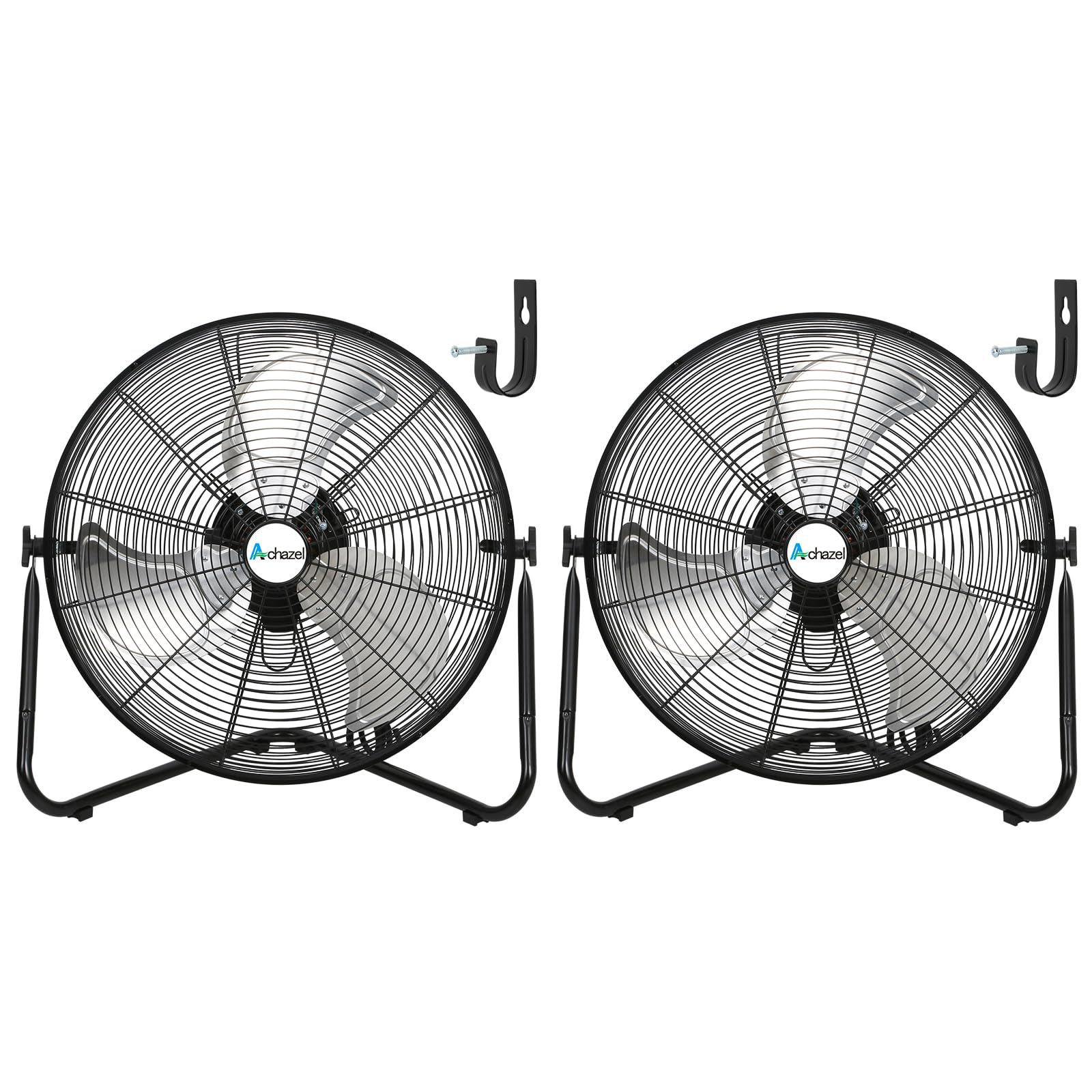 Achazel 20-in 120-Volt 3-Speed High Velocity Indoor Black Floor Fan 2 Pack
