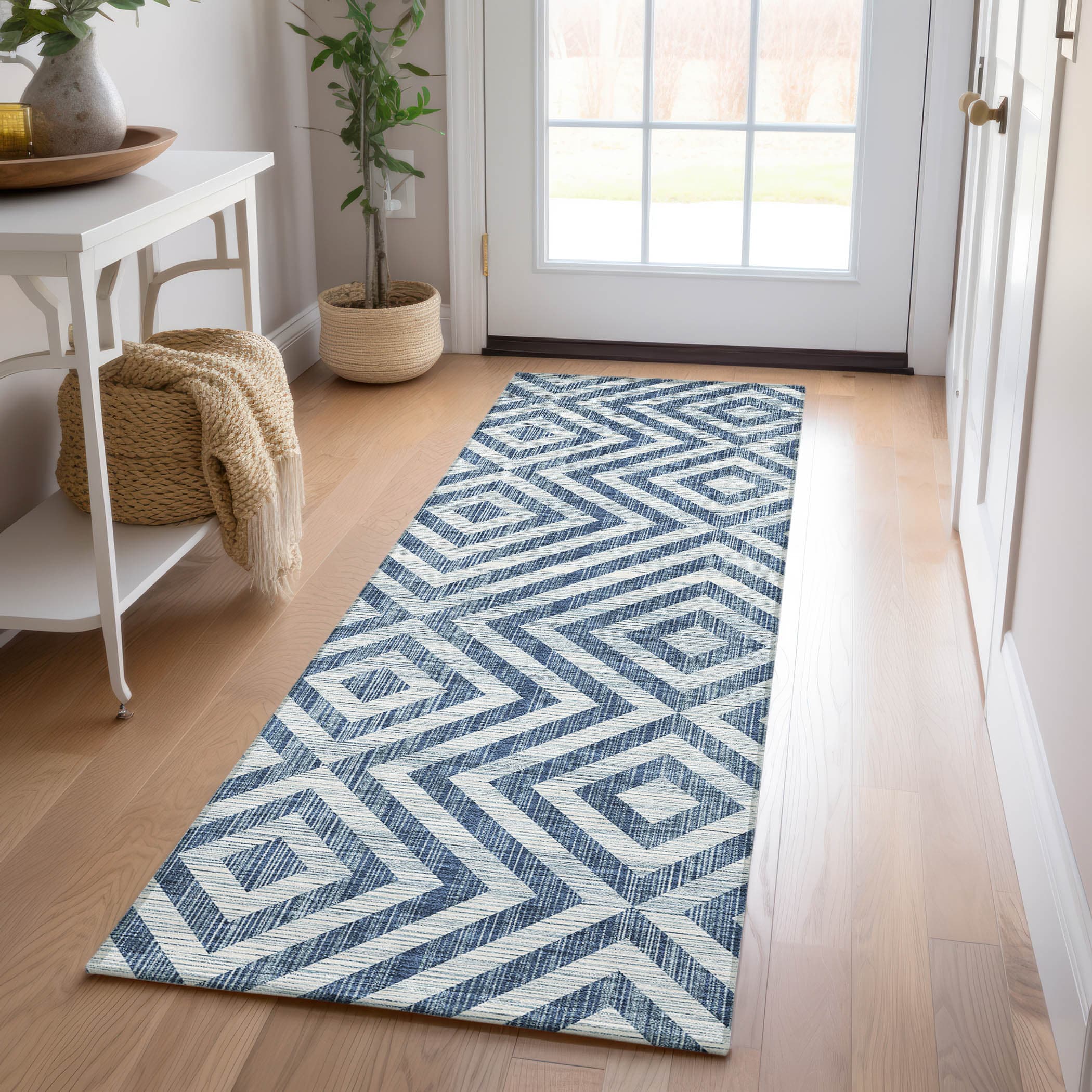 Addison Rugs ACN733NA2X8 Chantille ACN733NA 2 x 7 (ft) Polyester Navy Rectangular Indoor/Outdoor Geometric Machine washable Area rug
