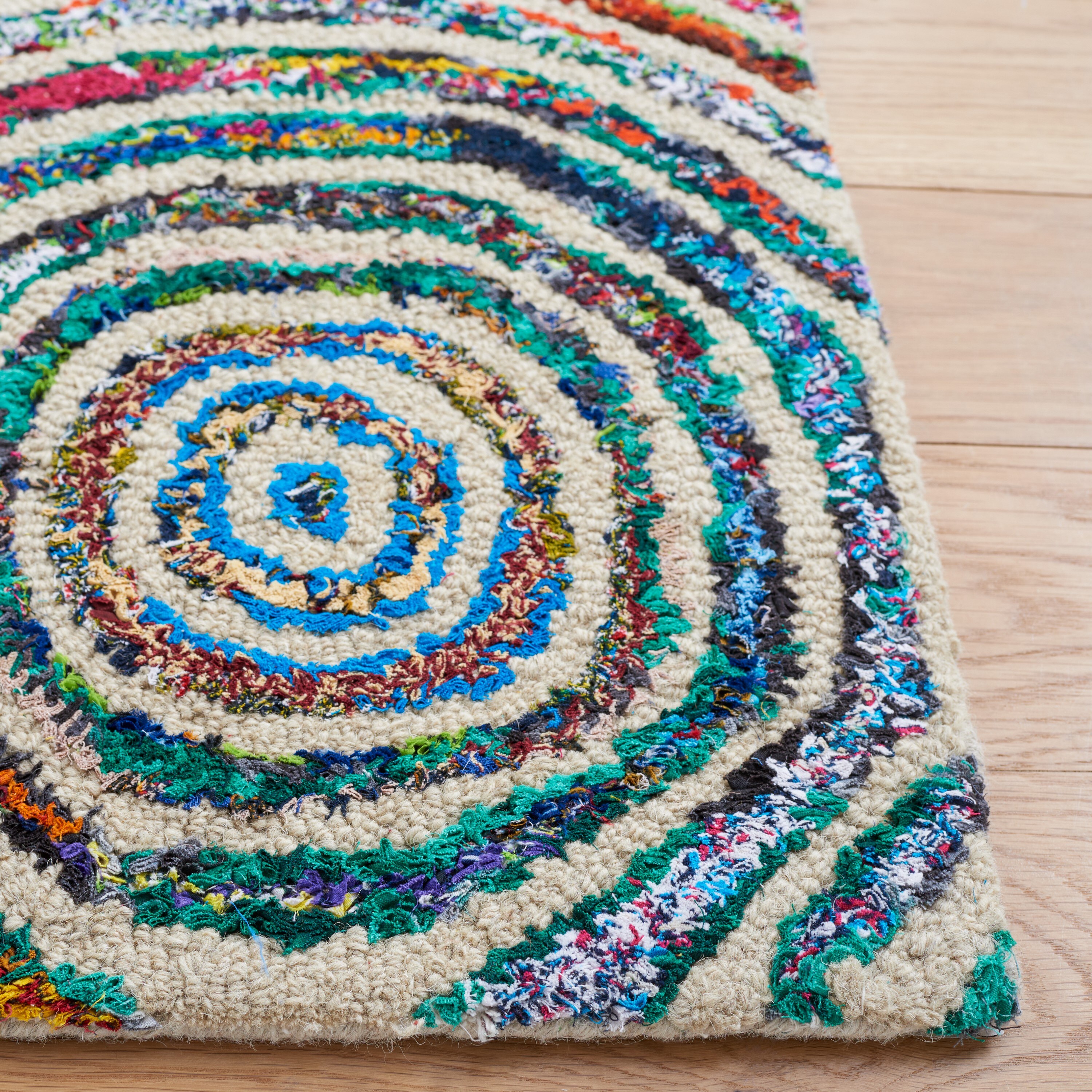 Hand-Tufted Multicolor Wool and Cotton Rectangular Rug