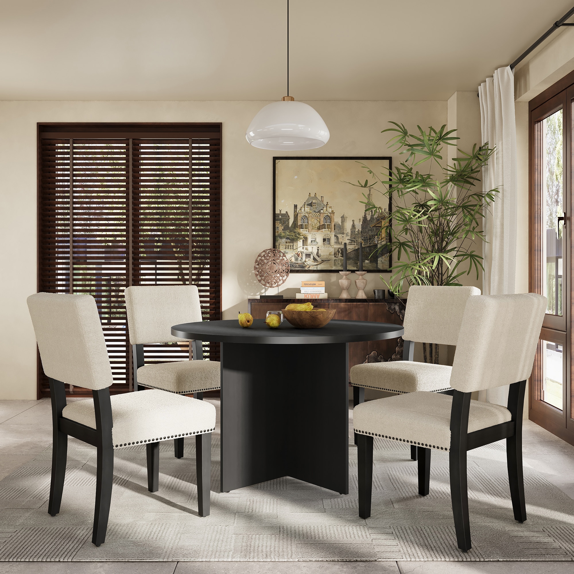 JIMSMAISON JMTMDTS19B Black Contemporary/Modern Dining Room Set with Round Table ( Seats 4 )