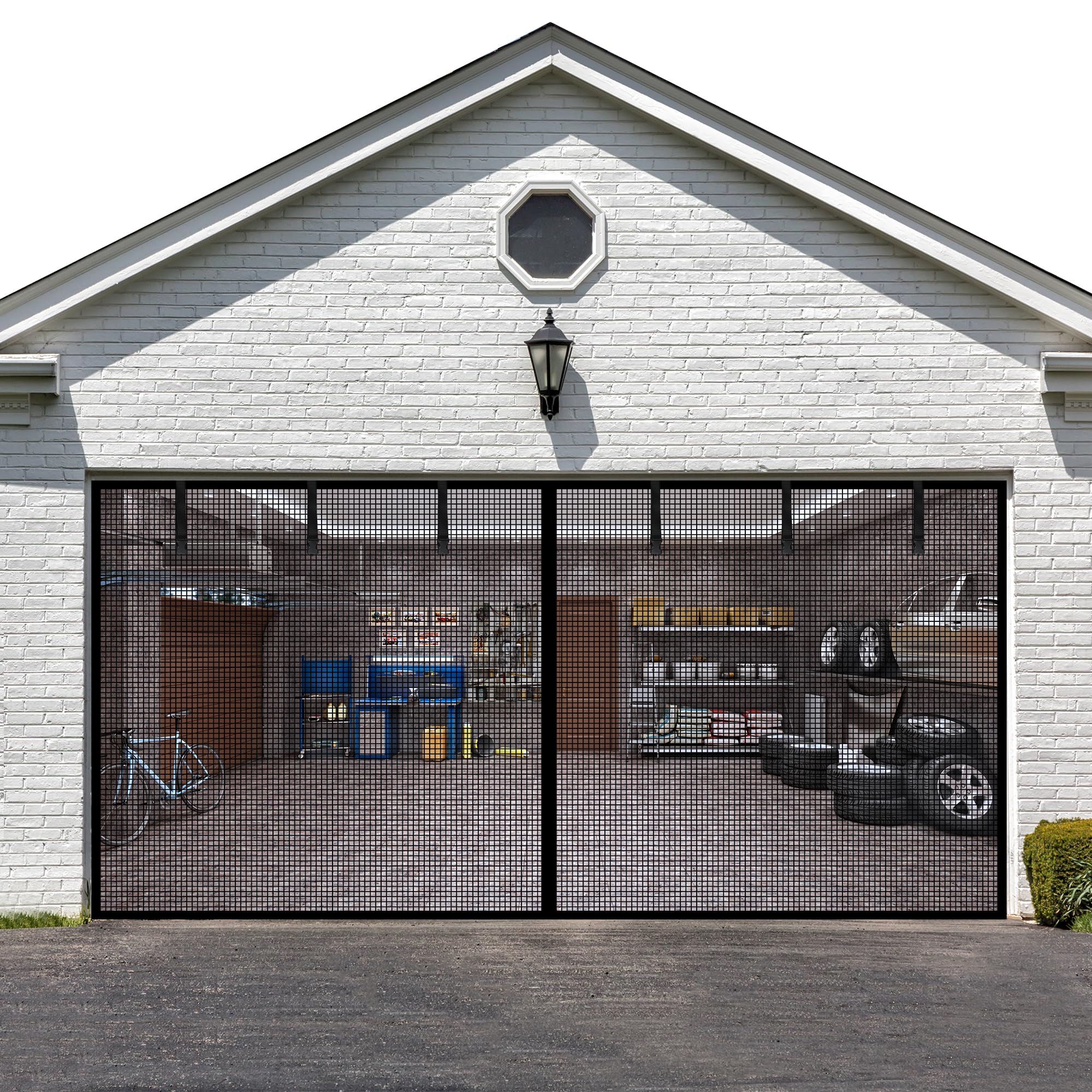 ITOPFOX Garage Door Screen 10x7 FT Reinforced Fiberglass Mesh Magnetic ...