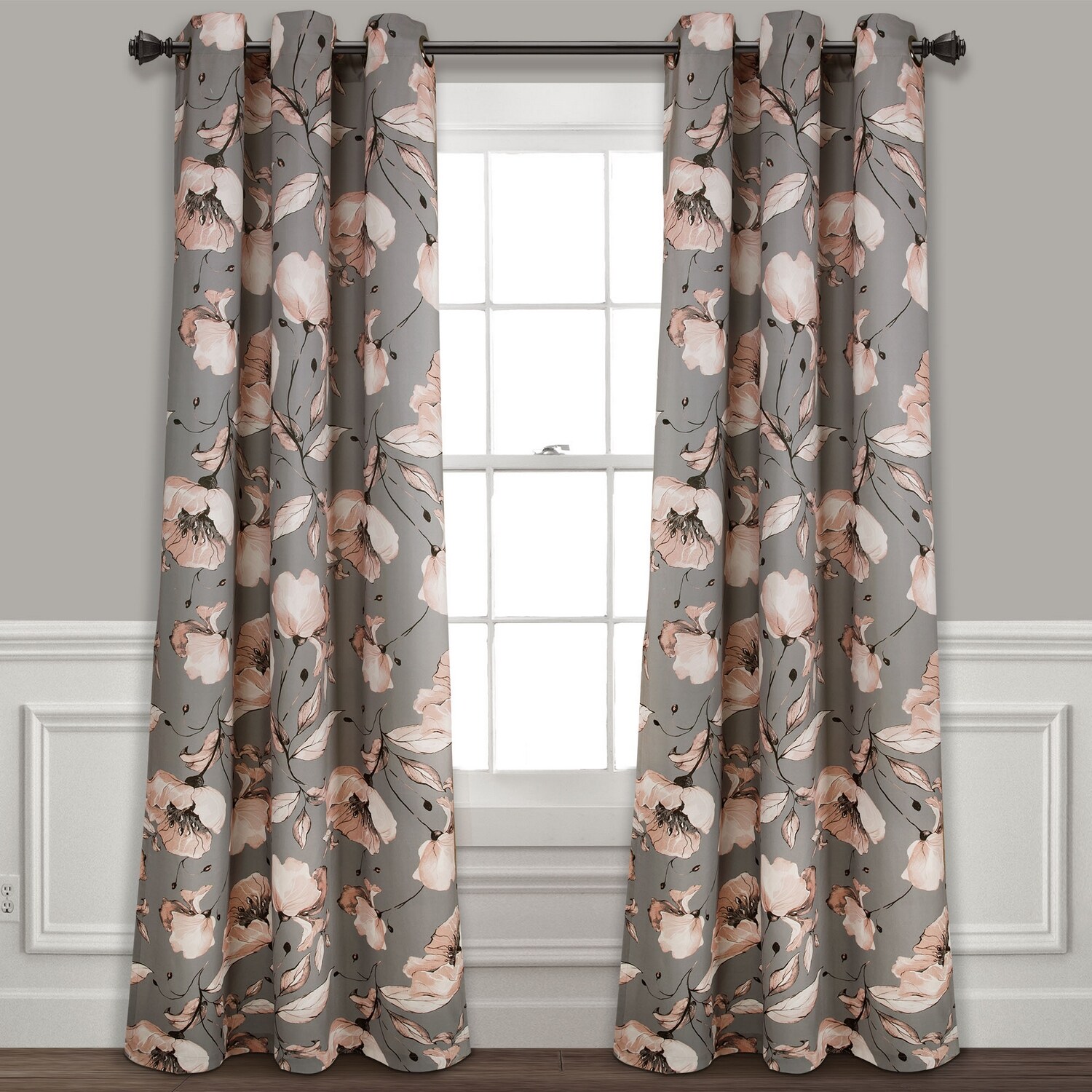 Lush Decor 16T003661 84-Inches Blush Floral Blackout Grommet Curtain panel pair
