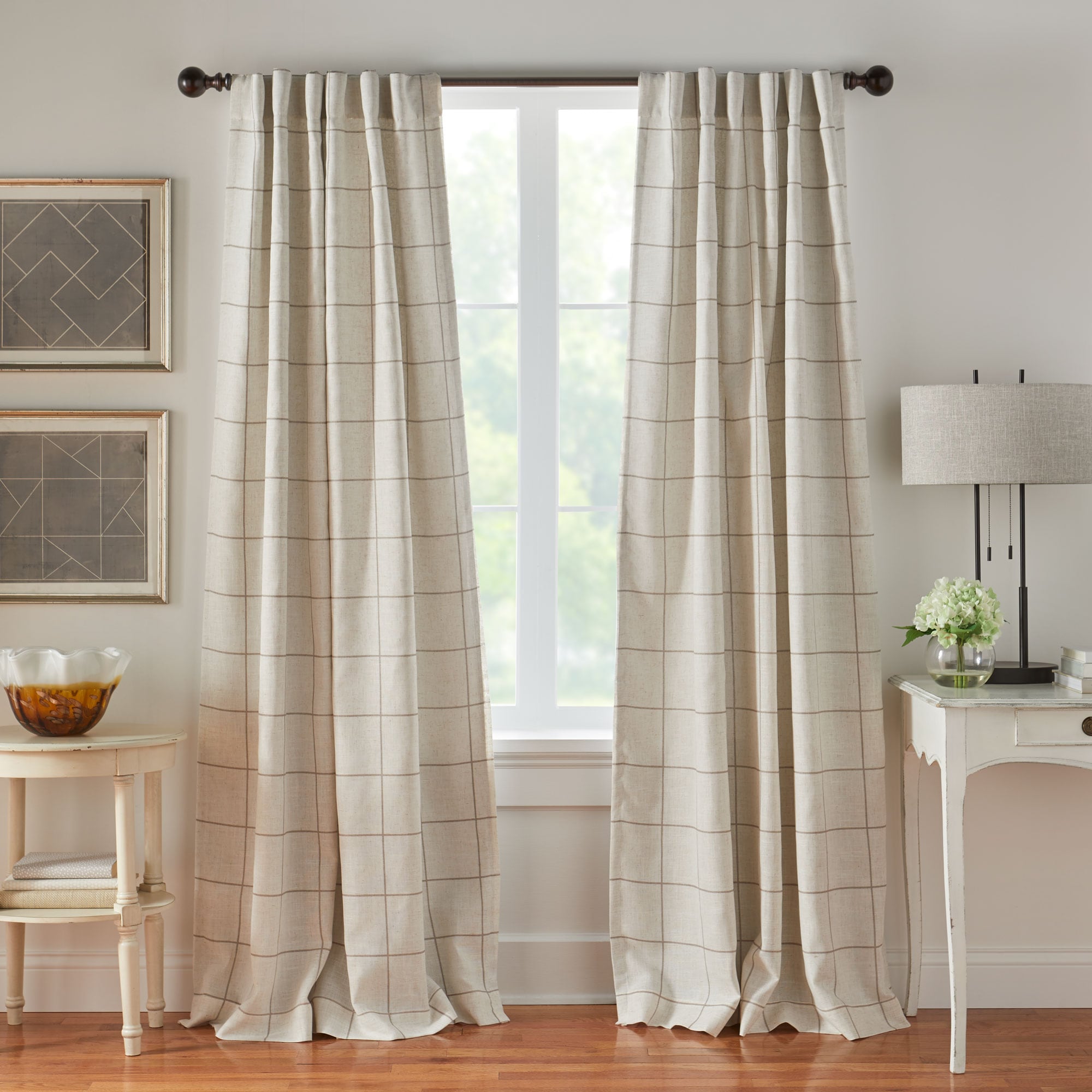 Elrene Home Fashions 194590260699 108-Inches Linen Plaid Blackout Standard lined Back tab/Pinch pleat/Rod pocket Single curtain panel