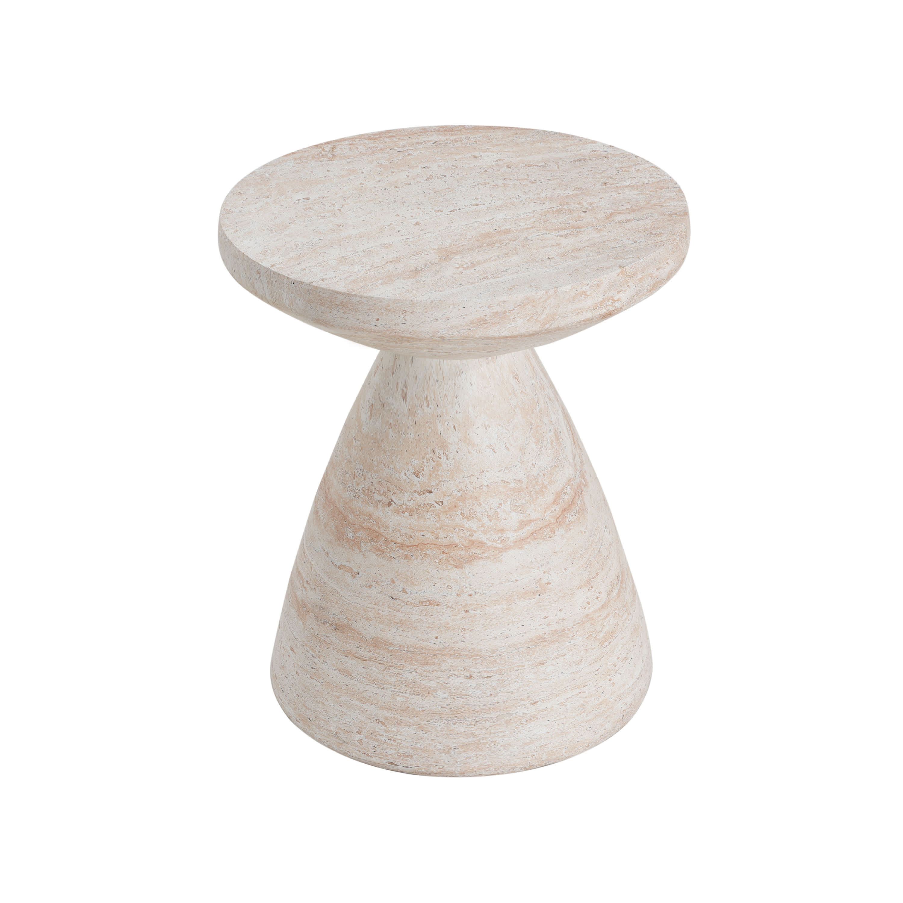Vynxaria -  Beige Travertine Hourglass Lightweight Concrete Indoor Outdoor Accent Side Table Weat...