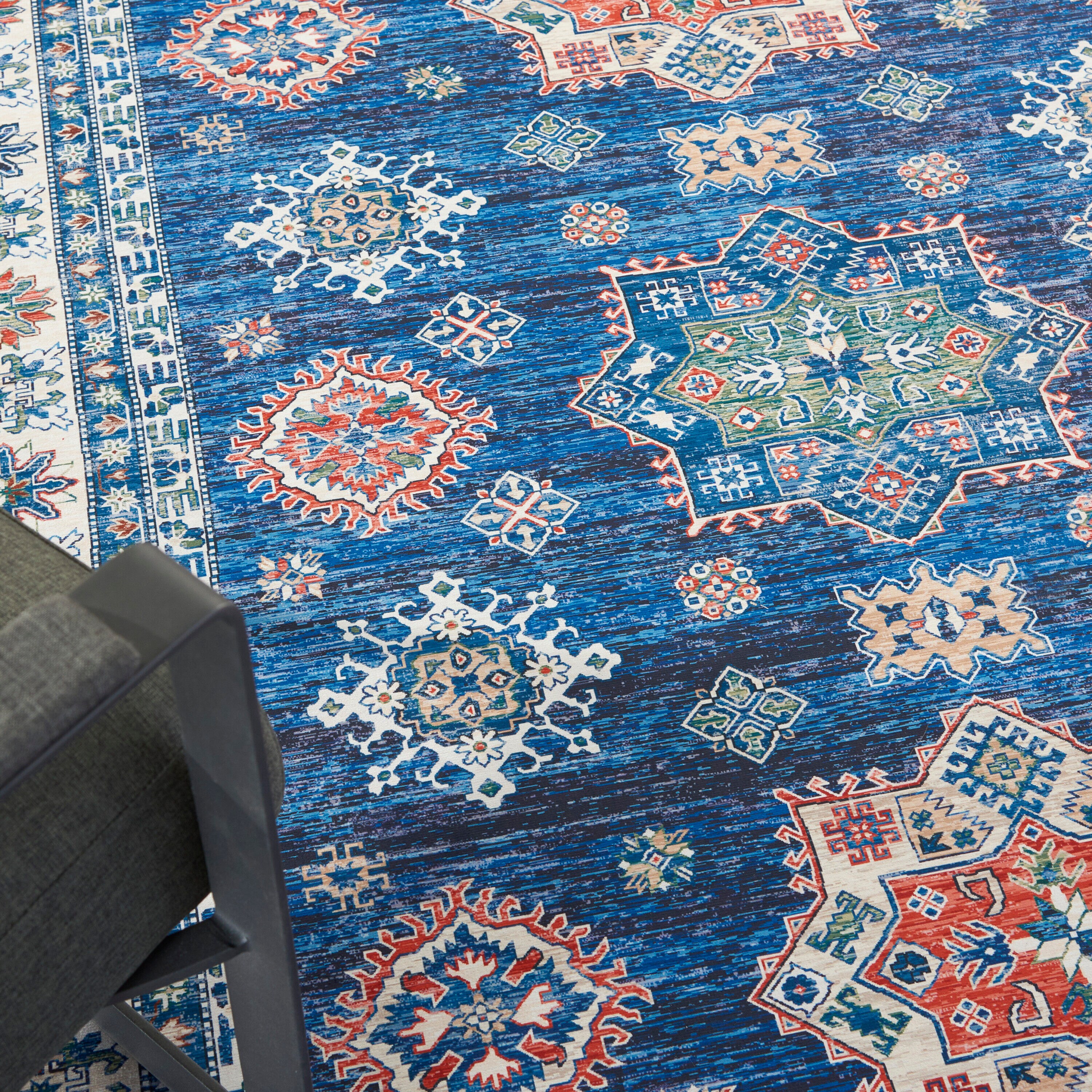 Fulton Vintage Blue Persian-Inspired 7'10" x 9'10" Non-Slip Flatweave Rug