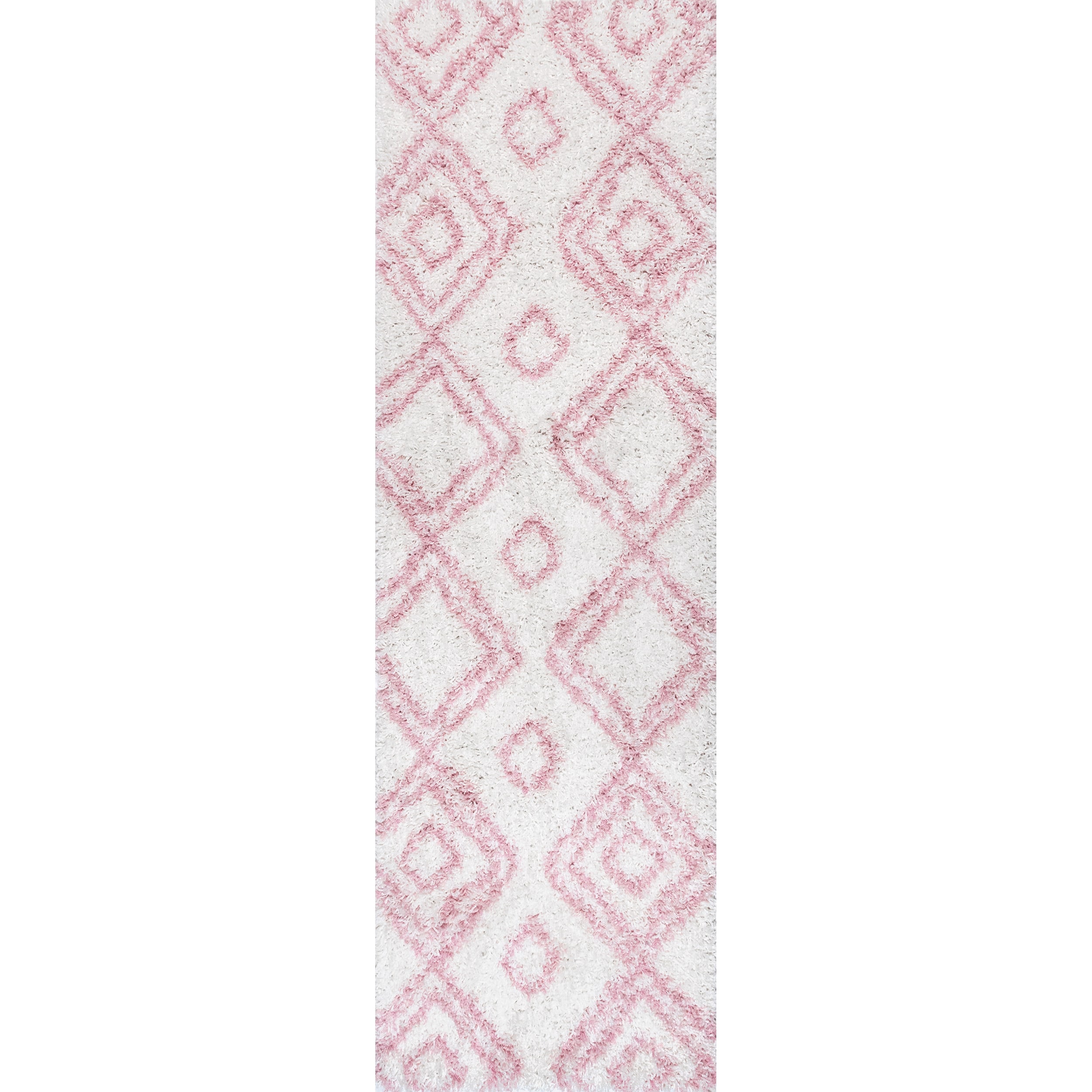 nuLOOM OZSG18D-2808 Easy Shag 2 x 8 (ft) Loomed Polypropylene Pink Rectangular Indoor Geometric Runner rug