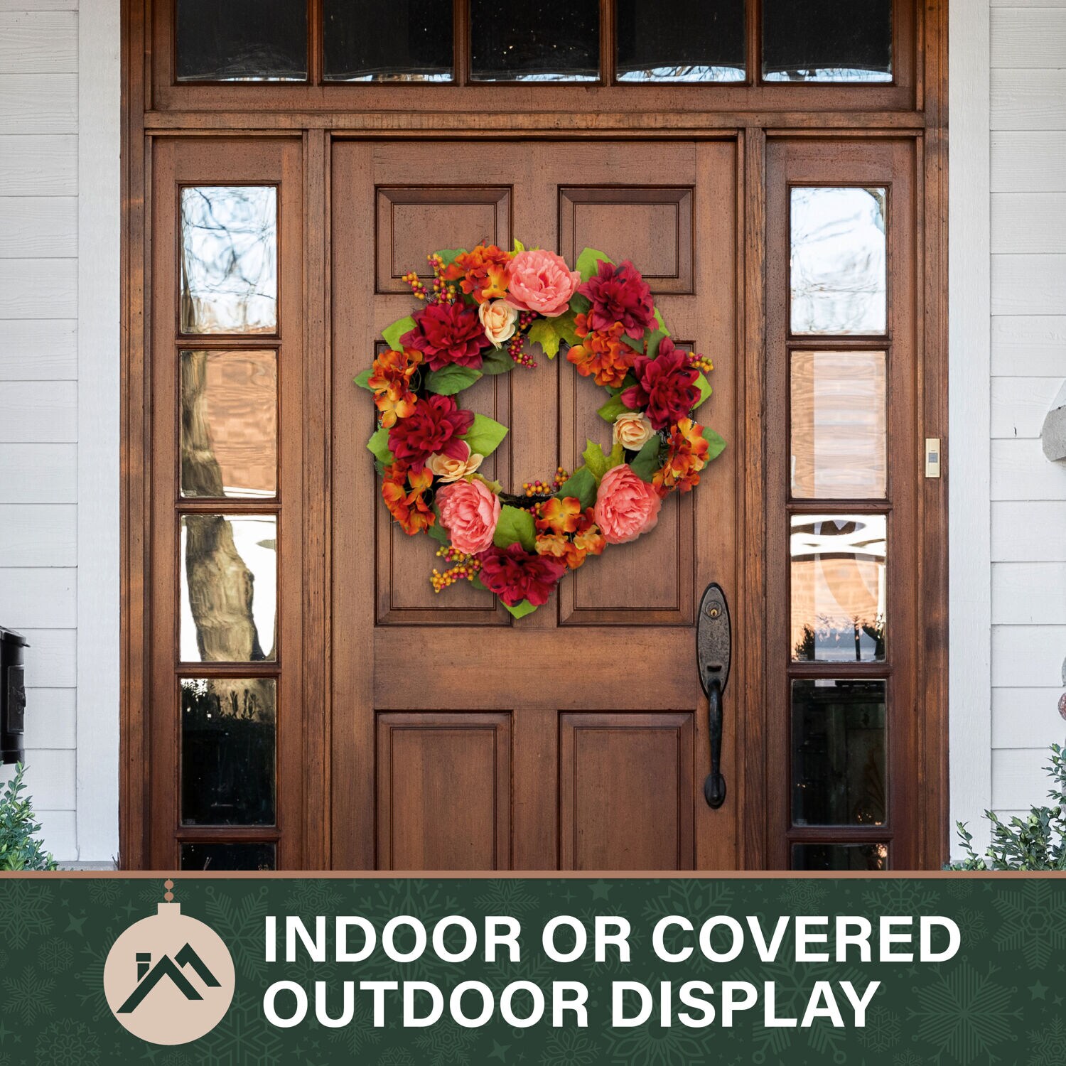 24" Autumnal Artificial Floral Wreath with Dahlias and Peonies