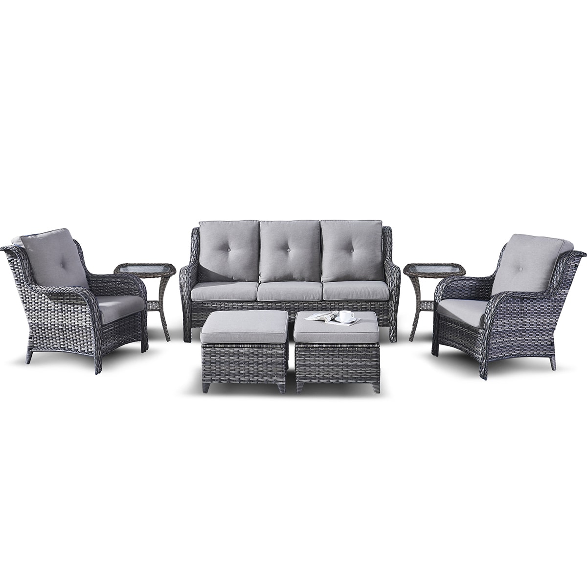 Rilyson FS015026X2017016-2 7 -Piece Wicker Patio Sofa Conversation Set with Gray Cushions