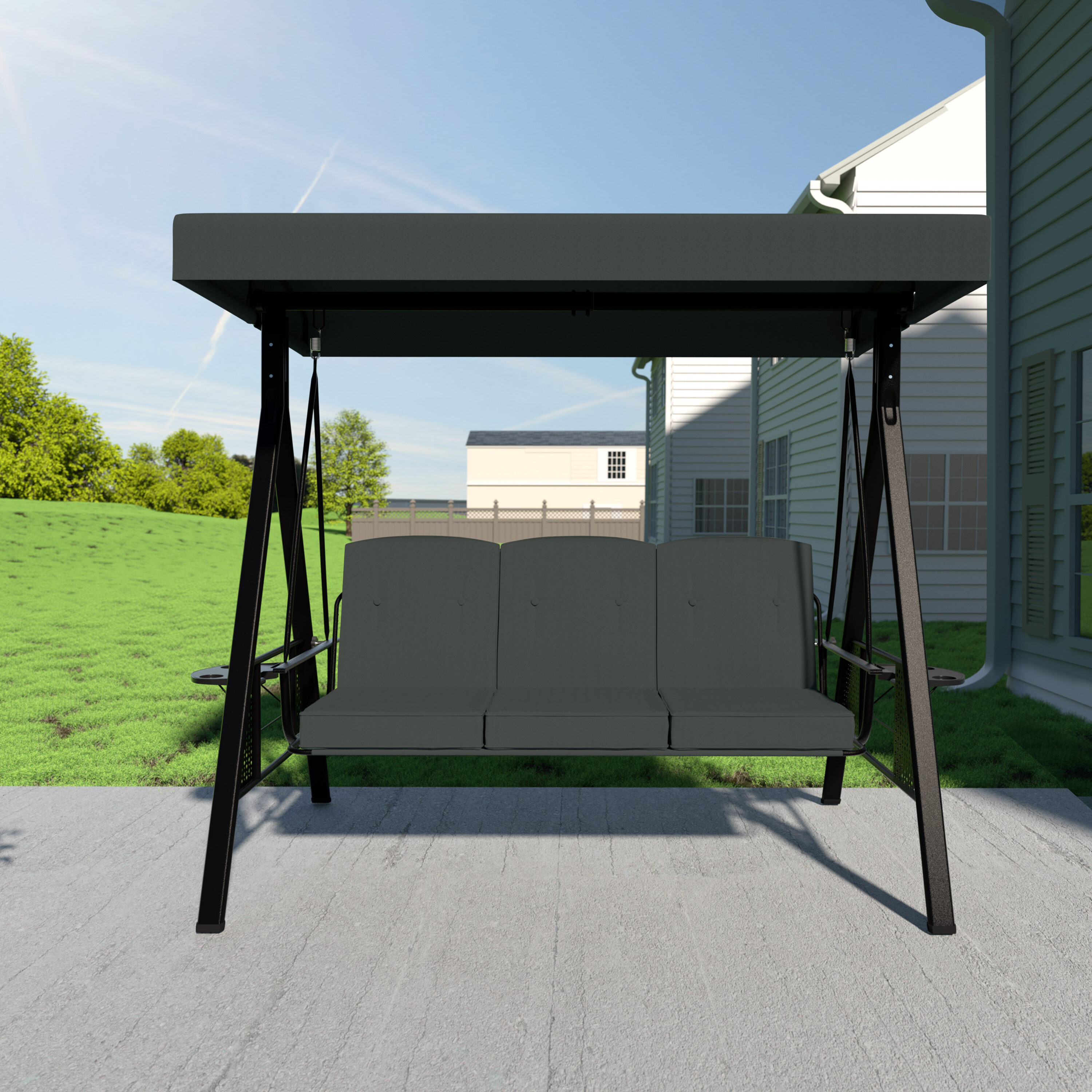 VEIKOUS Included side trays 3-person Dark Gray Steel Outdoor