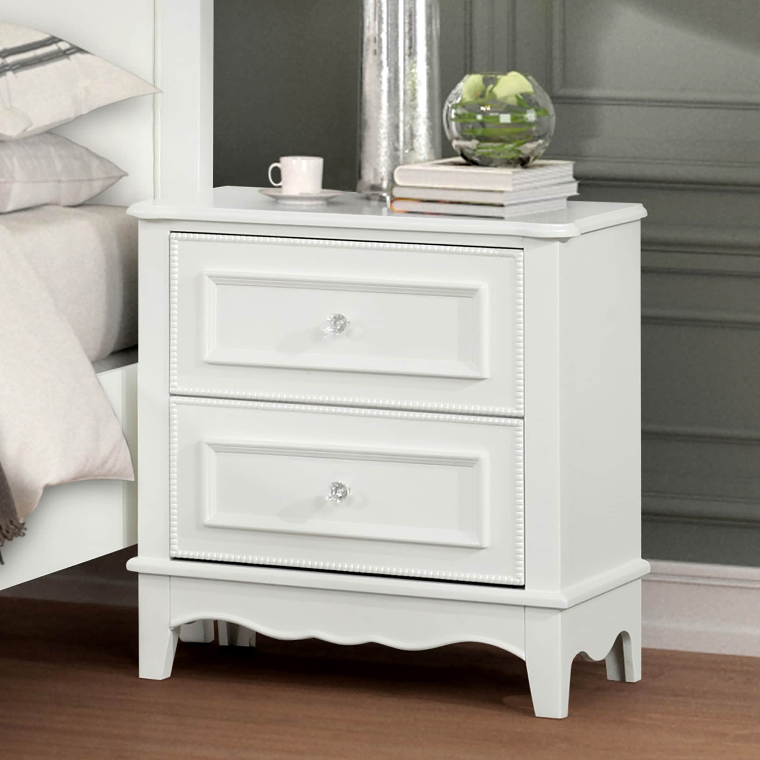 White Solid Wood 2-Drawer Nightstand with Acrylic Knobs
