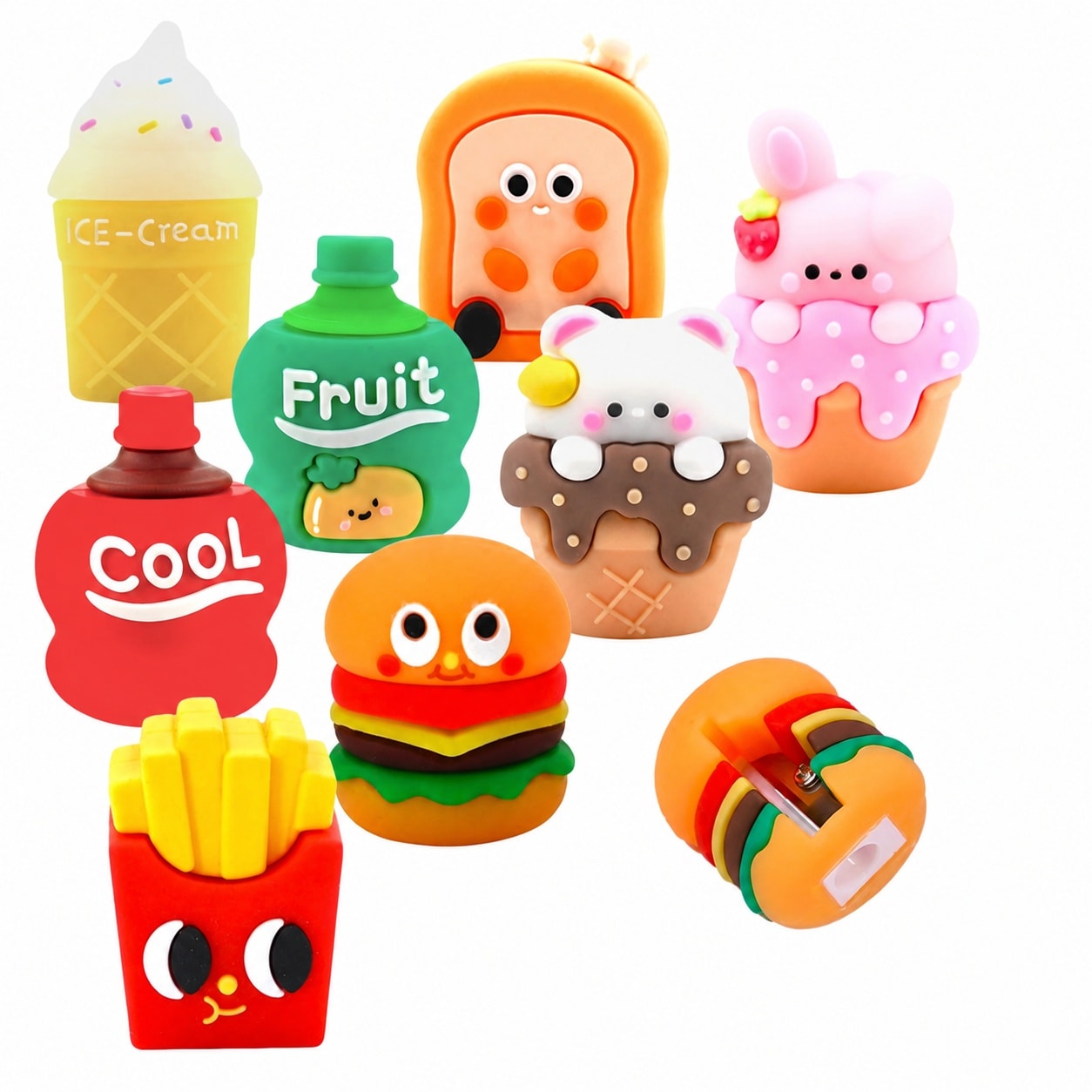 Aoibox  8 Pack Cute Assorted Shape Handheld Manual Pencil Sharpener Set with PVC Shell and Steel Blade for Kids