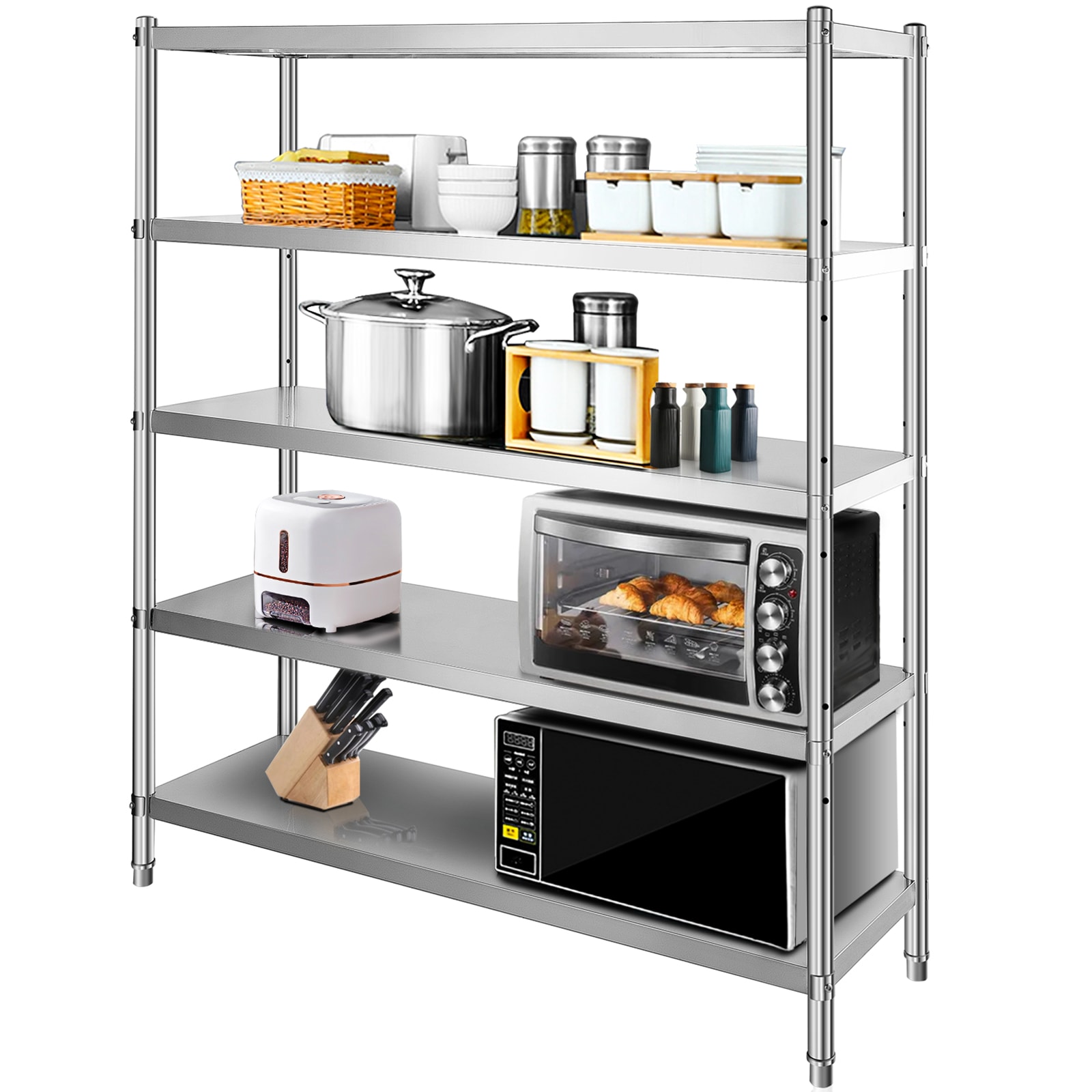 VEVOR SCBXGHJYCCBD00190V0 Storage Shelf  5 Tier Storage Shelving Unit  Stainless Steel Garage Shelf  70.9 x 17.7 x 70.9 inch Heavy Duty Storage Shelving  1650 Lbs Total Capacity with Adjustable Height