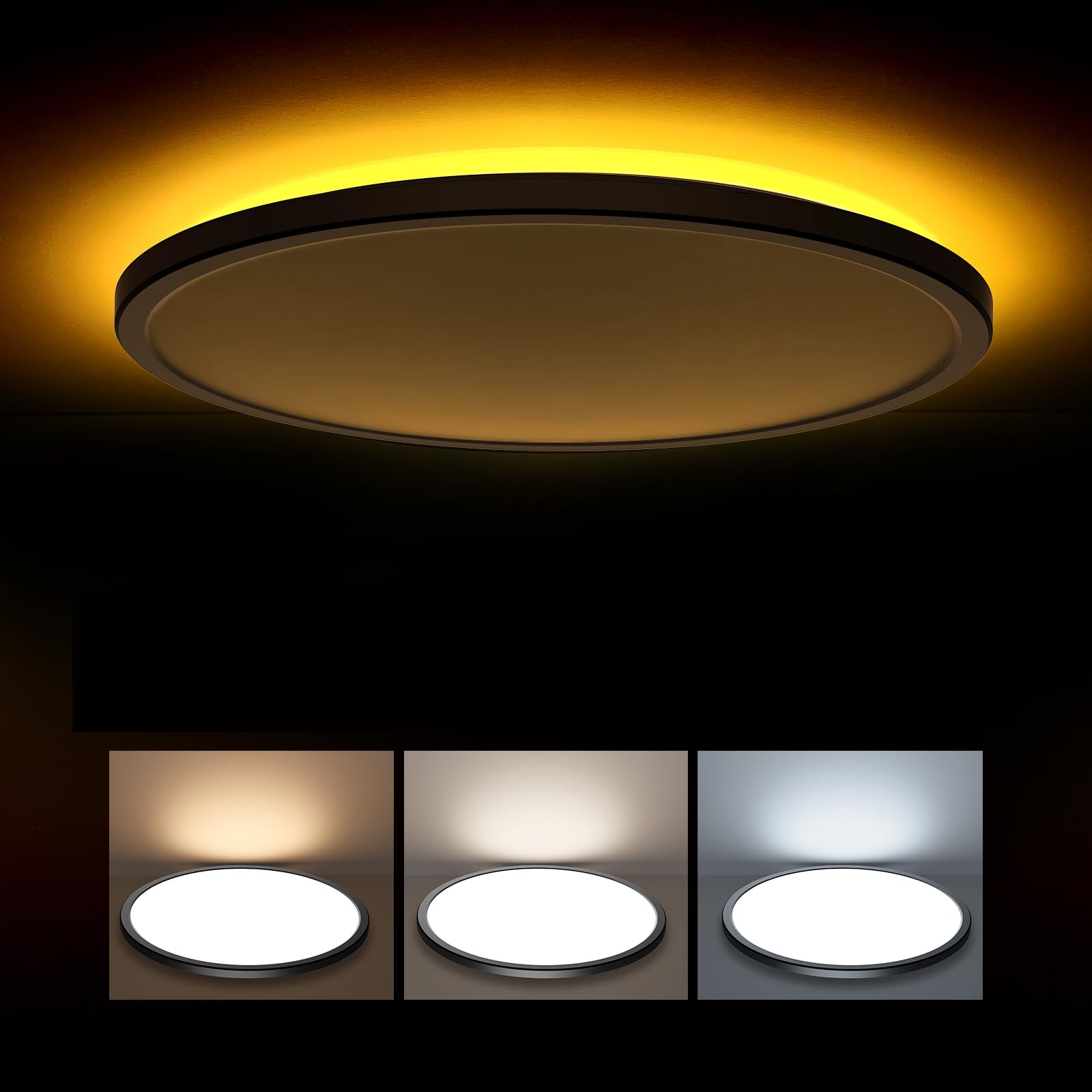 IUEST  15.4in Dimmable LED Flush Mount Ceiling Light with Night Light 36W 3000K 4000K 5000K Selectable Low Profile Lighting for Bedroom Kitchen
