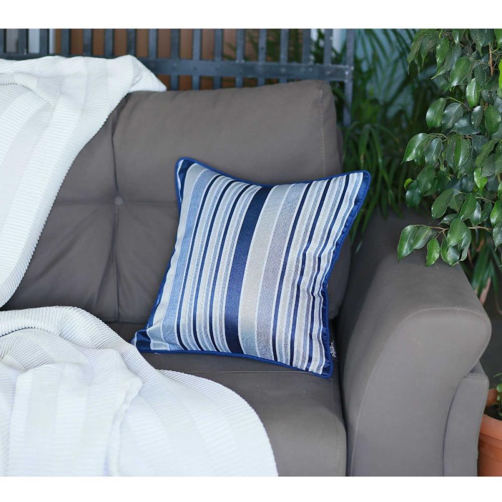 HomeRoots 355510 17-inx 17-in Blue Jacquard Stripe Decorative Throw Pillow Cover