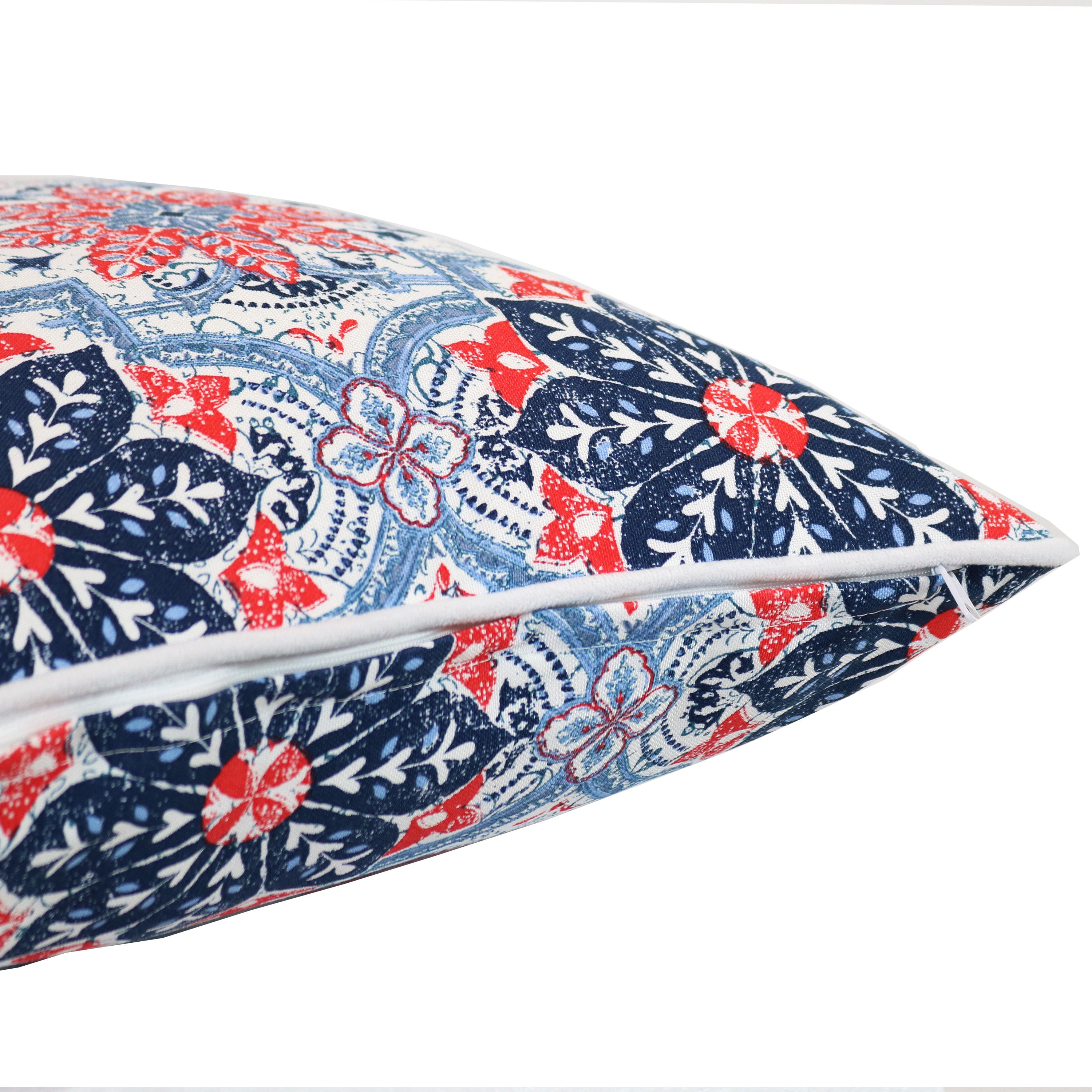 16" x 16" Blue and Red Floral Polyester Square Outdoor Throw Pillows, Set of 2