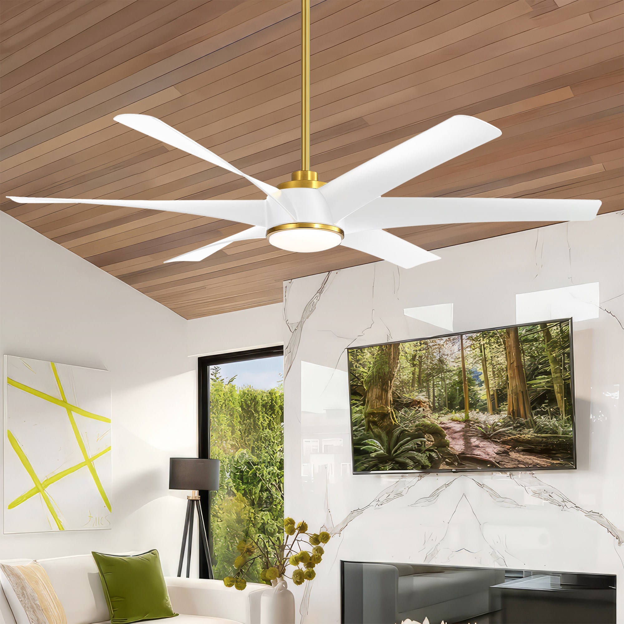 Breezary 25001-BK-A1 65-in Gold with ABS Blades Ceiling Fan With Light - Remote Included ( 6 -Blade )