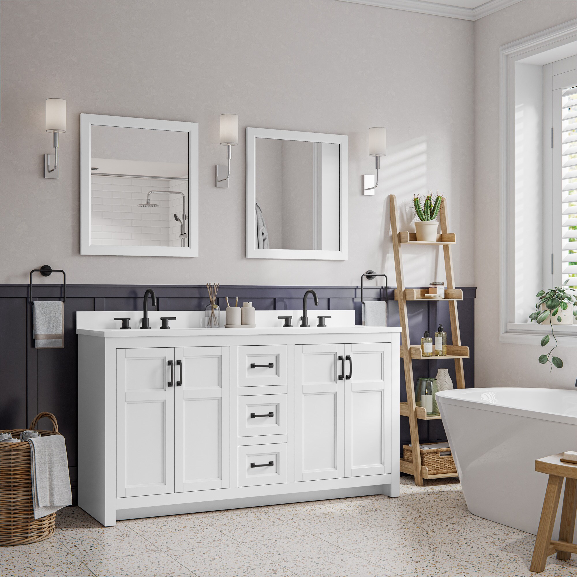 Style Selections Lowry 61-in White Double Sink Bathroom Vanity with ...