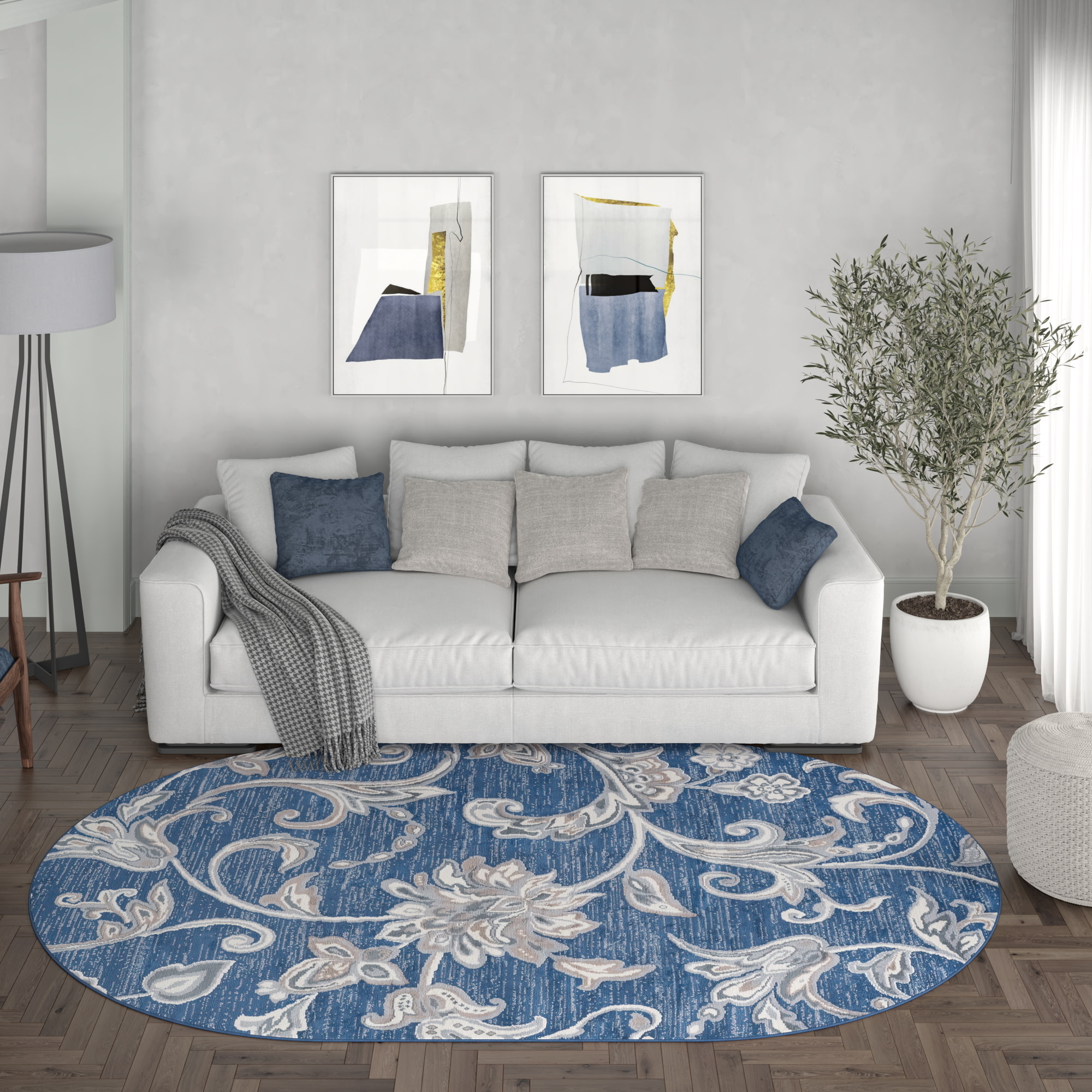 Tayse MDN3507 5X8OVL Madison 5 x 8 (ft) Loomed Polypropylene Blue Oval Indoor Floral/Botanical French Country Area rug