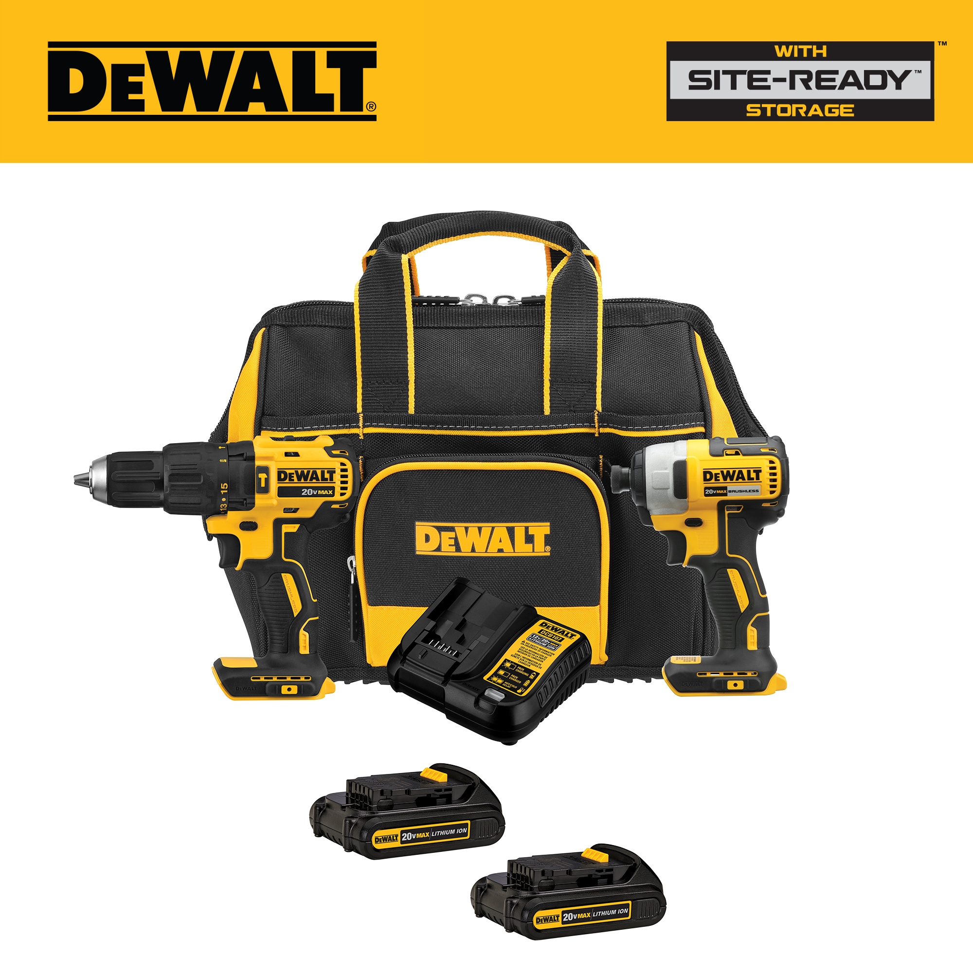 DEWALT 2-Tool 20-Volt Brushless Power Tool Combo Kit with Soft Case (2-Batteries and charger Included)