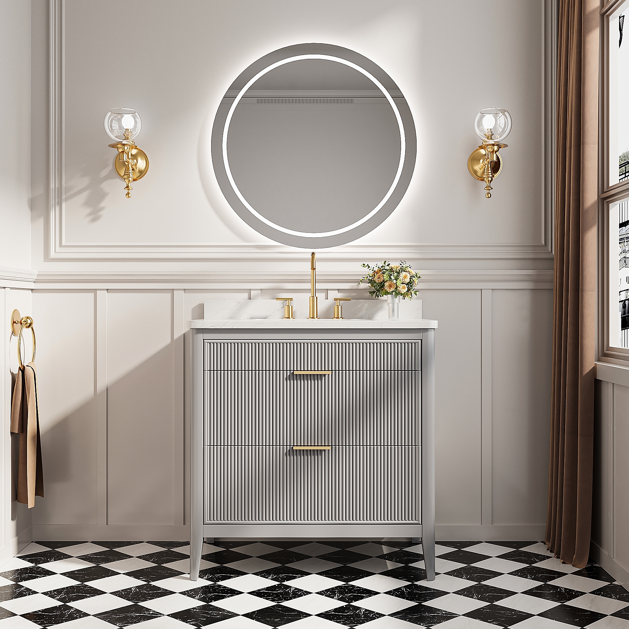 Iseryn AABP308975 Bath Vanity 36-in Gray Undermount Single Sink Bathroom Vanity with White Engineered Marble Top