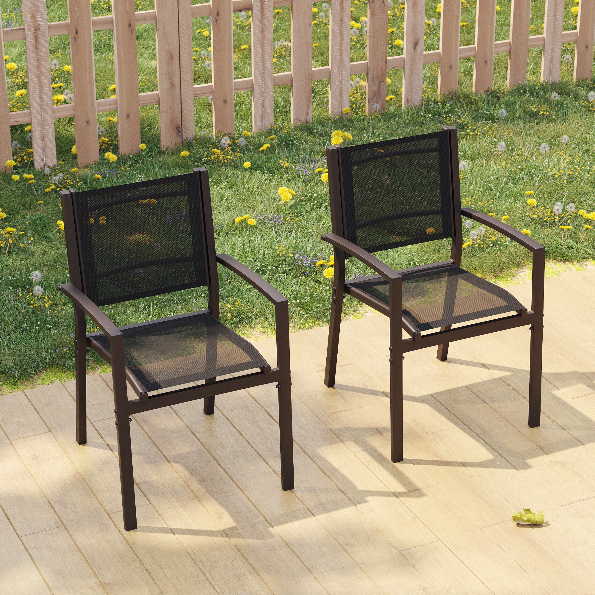 ACEGOSES LW-DS-265-BK Skytop Set of 2 Stackable Dark Brwon Steel Frame Stationary Dining Chair with Black Mesh Seat