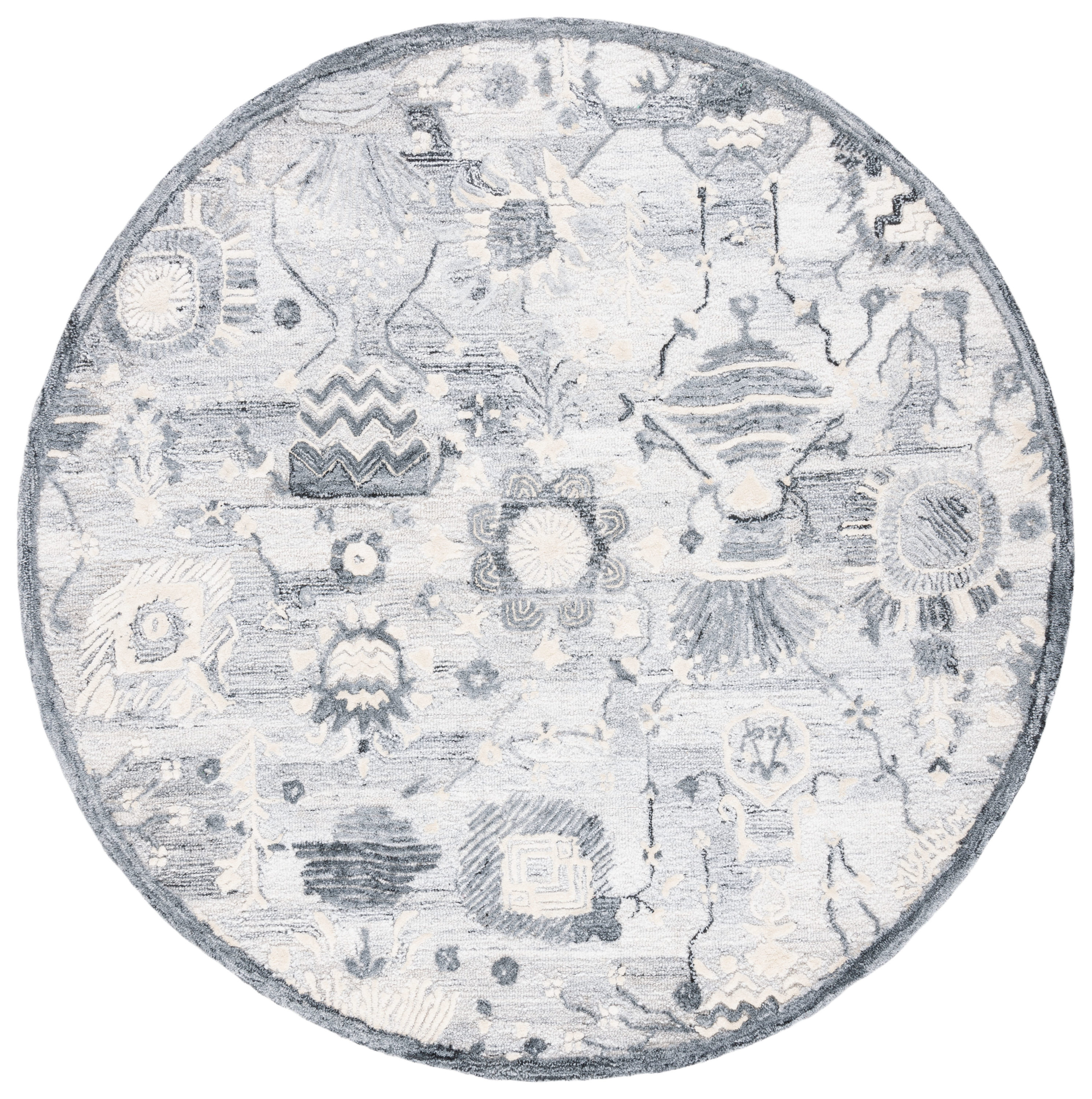 Safavieh GLM569A-6R Glamour Denyse 6 x 6 (ft) Tufted Synthetic Ivory/Gray Round Indoor Floral/Botanical Bohemian/Eclectic Area rug